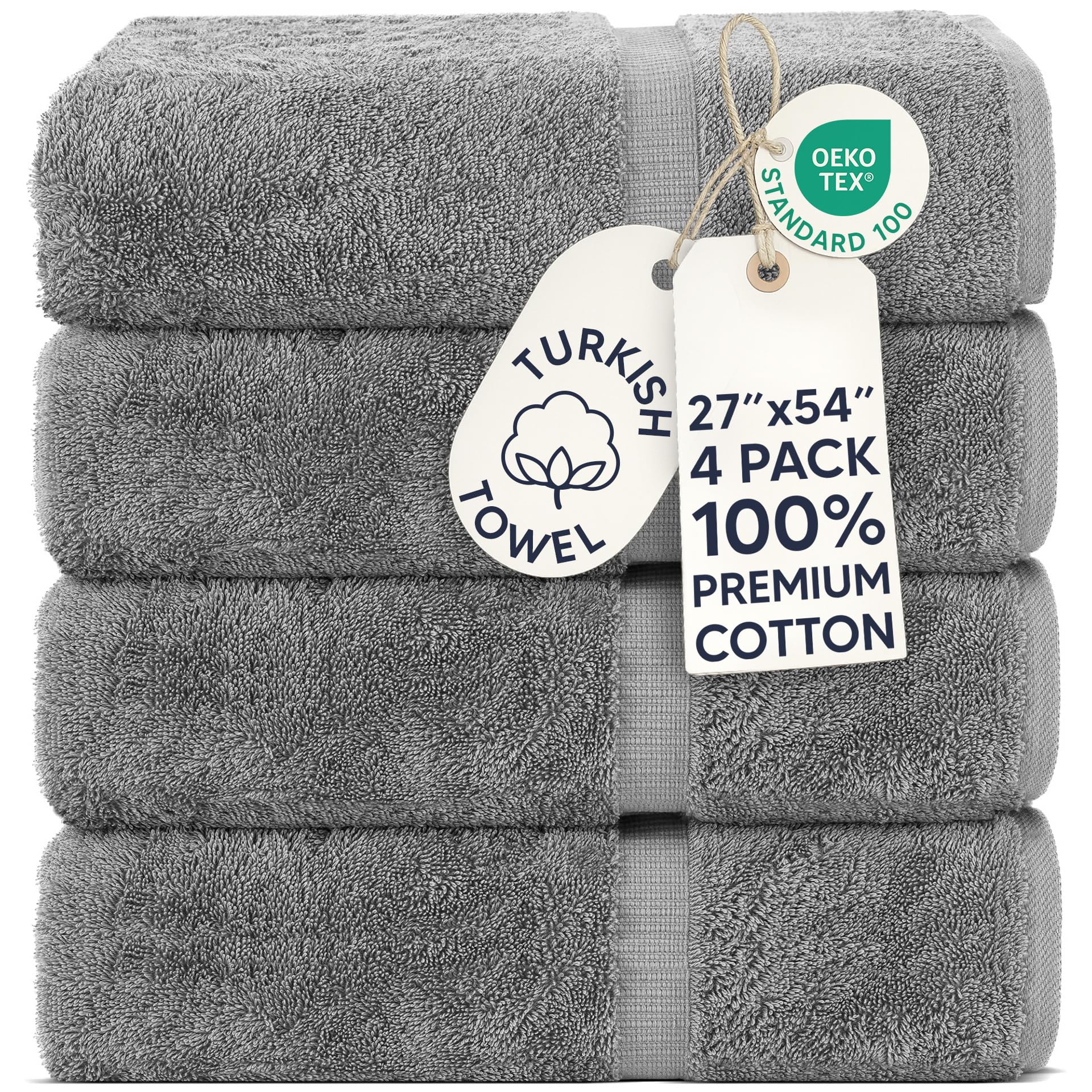 Chakir Turkish Linens | Hotel & Spa Quality 100% Cotton Premium Turkish Towels | Soft & Absorbent (4-Piece Bath Towels, Gray)