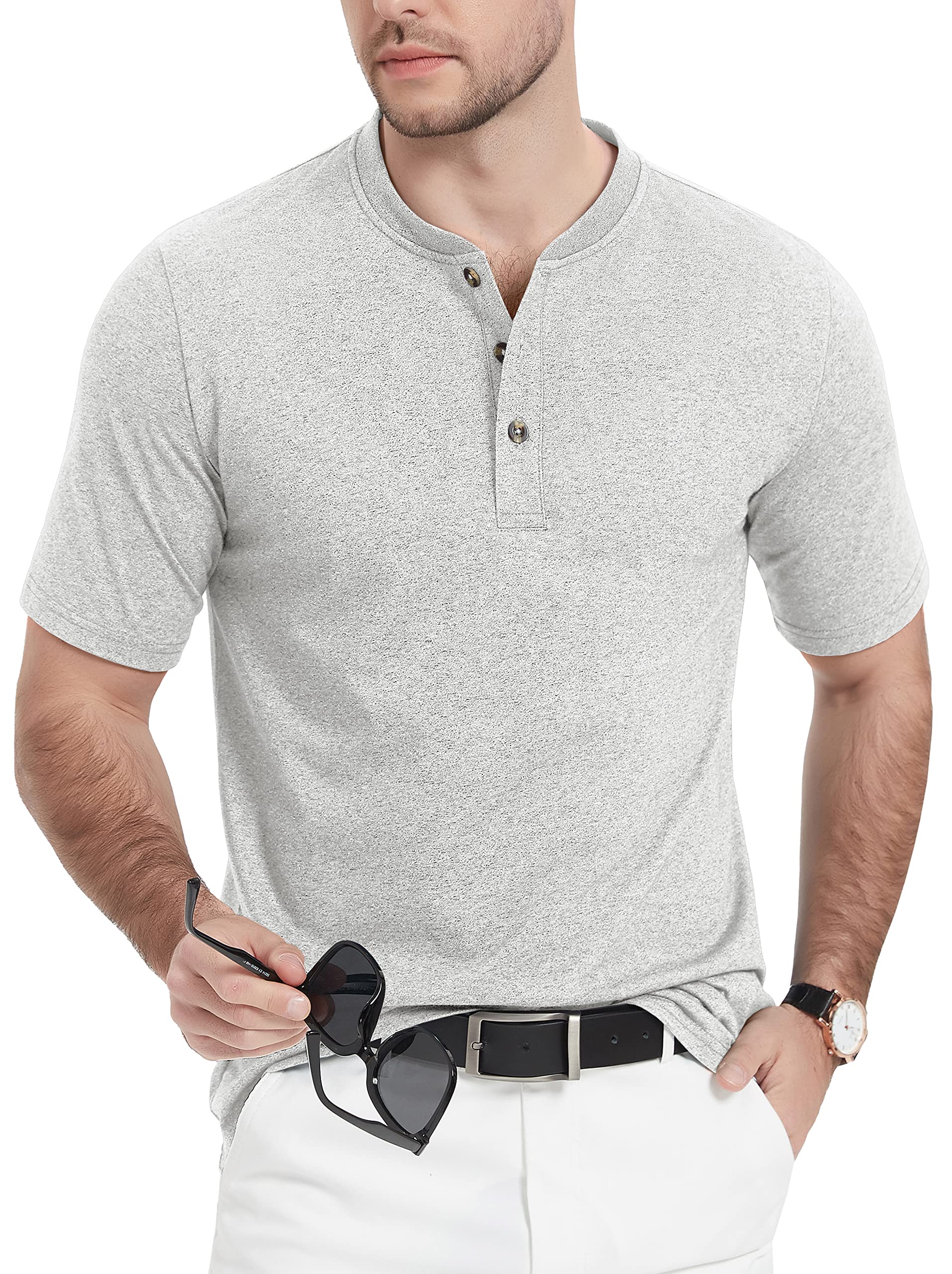 MAGCOMSENMen's Henley Short Sleeve Shirt Cotton Lightweight 3 Button Tops Vintage Casual Summer Shirt Soft Fashion