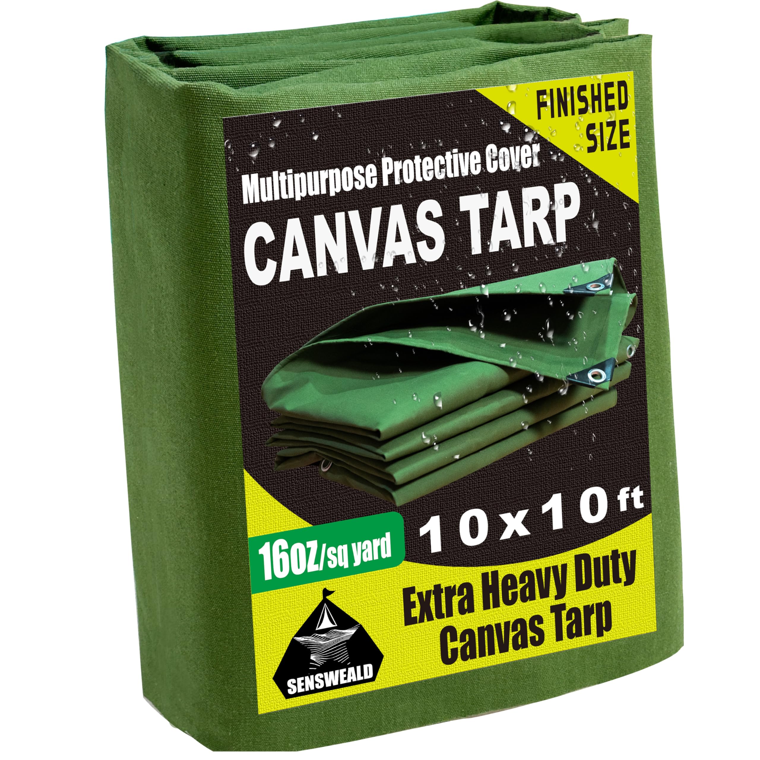 SENSWEALD 16oz Large Heavy Duty Canvas Tarp 10x10 Feet Water-Resistant