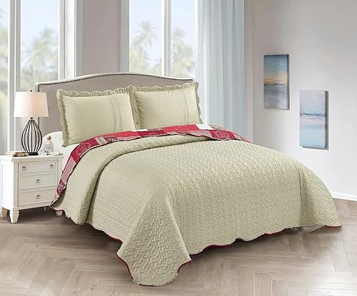 Miniatura 258 de Brilliant Sunshine Juego de edredón de 3 piezas con 2 fundas de almohada, diseño de corazón gris, diseño floral y de encaje, colcha reversible