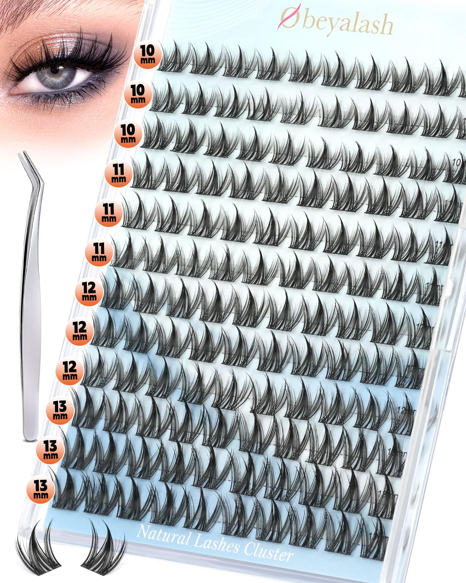 Obeyalash Manga Kit Ciglia Extension, Ciglia Finte Ciuffetti a Grappolo 10mm 11mm 12mm 13mm mix DIY Lashes Cluster con Pinzette (K004)