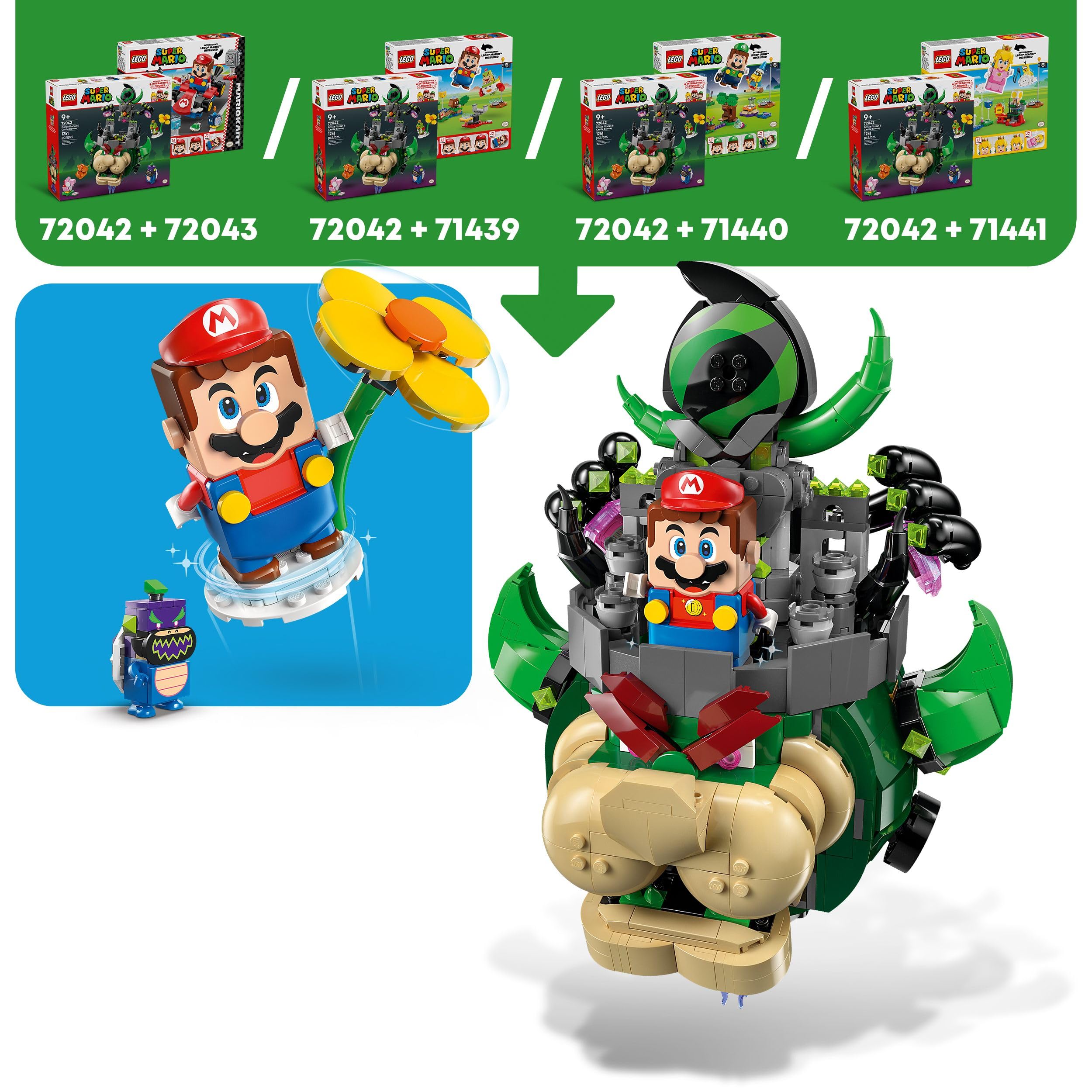 LEGO Super Mario Principe Florian e Bowser Castello - Giocattolo Interattivo con 4 Figure Incluso Yoshi Rosa, Supporto per il Gioco e l'Esposizione - Regalo per Gamer e Bambini da 9 Anni - 72042