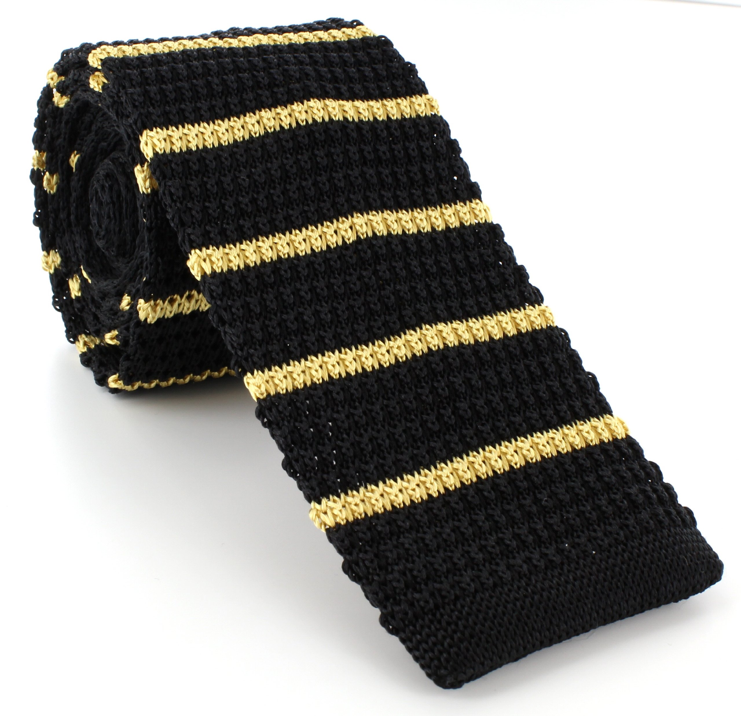 Michelsons Of London Men's Black With Yellow Stripe Skinny Stripe Silk Knitted Tie