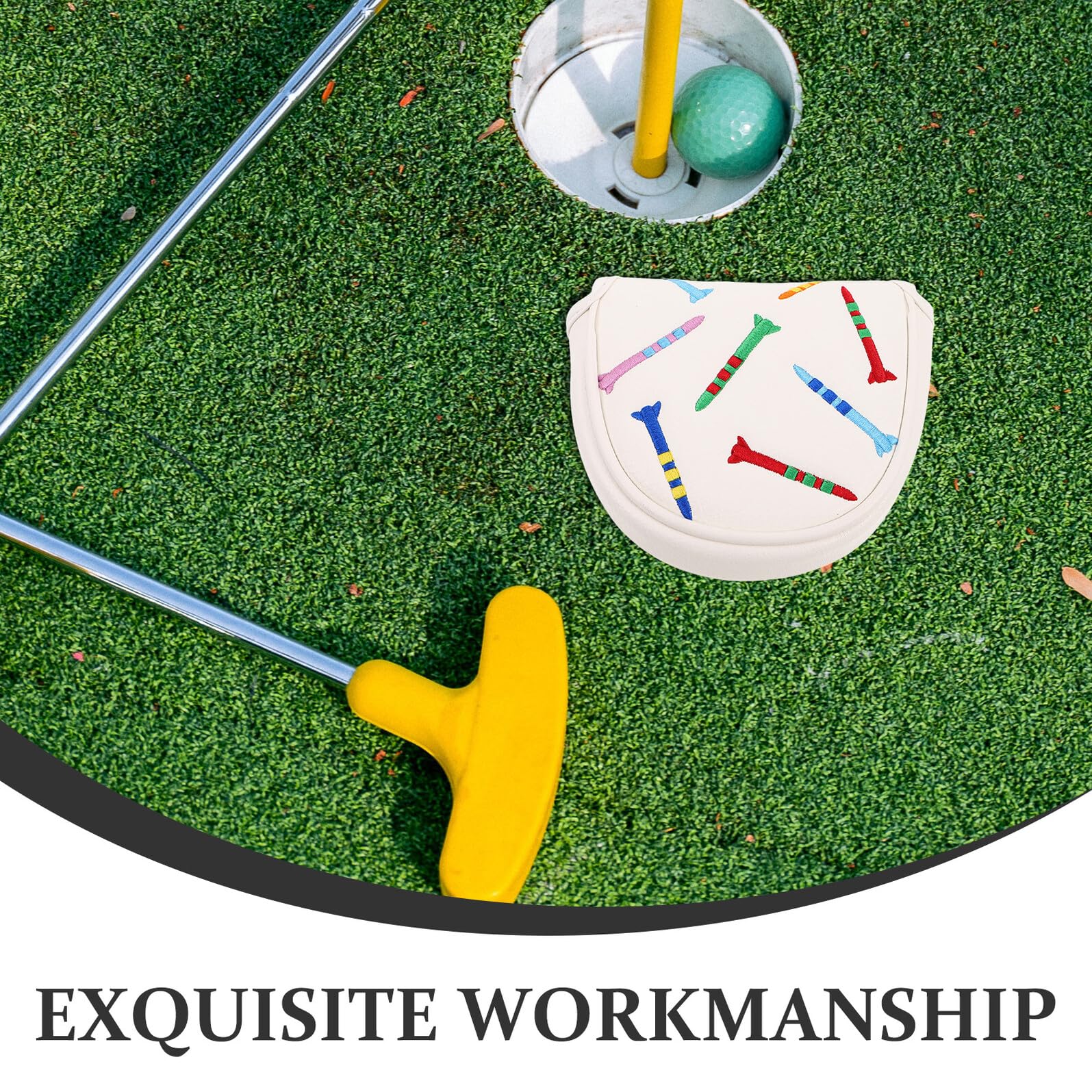 MAGICLULU Copri Putter da Golf Colore Bianco in Pu con Rivestimento Interno in e Design Ricamato, Protezione per di da Golf, Golfistico
