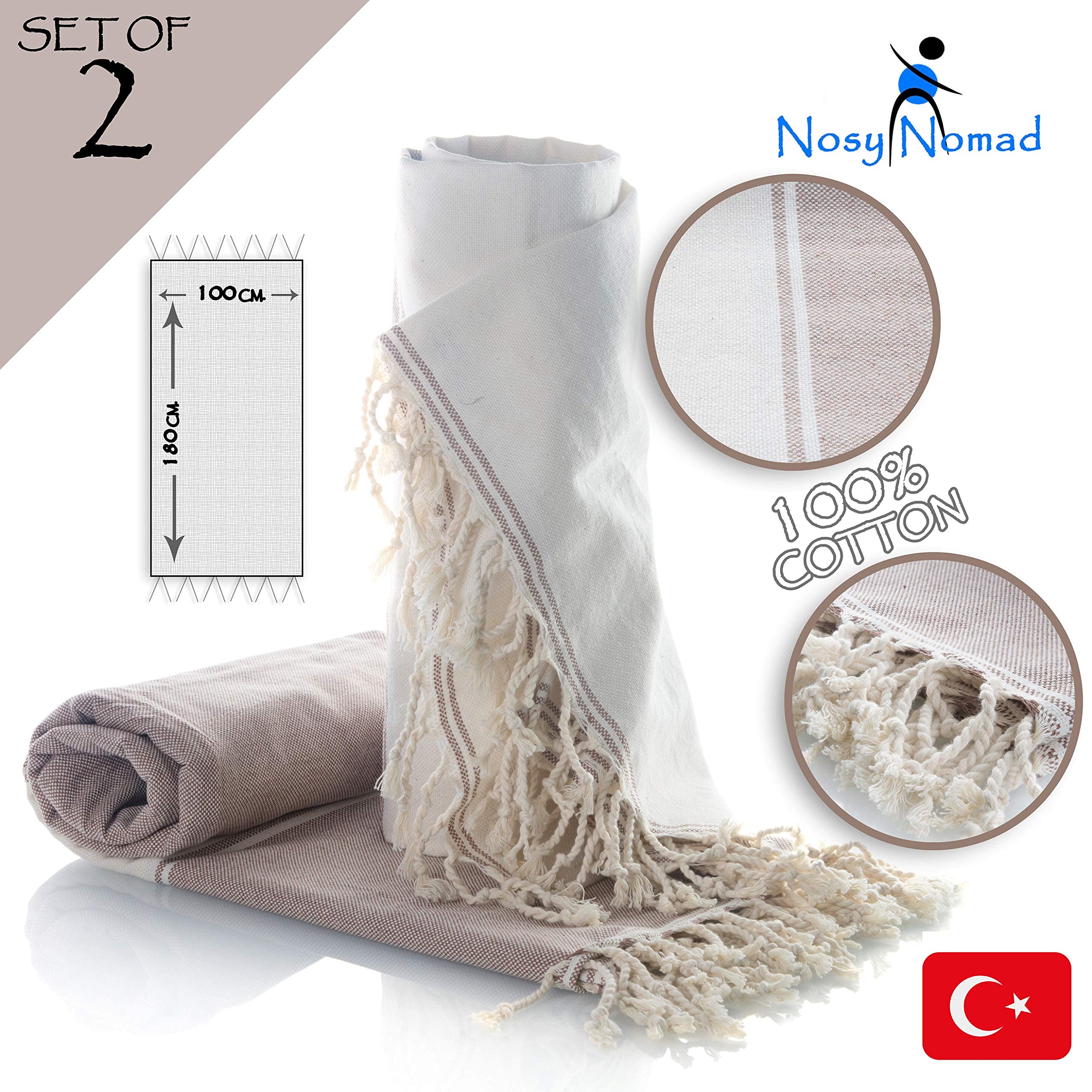Serviette De Plage Peshtemal American Fluffy Towel - Coton 300g/m², 101x177 Cm, Avec Sac De Voyage