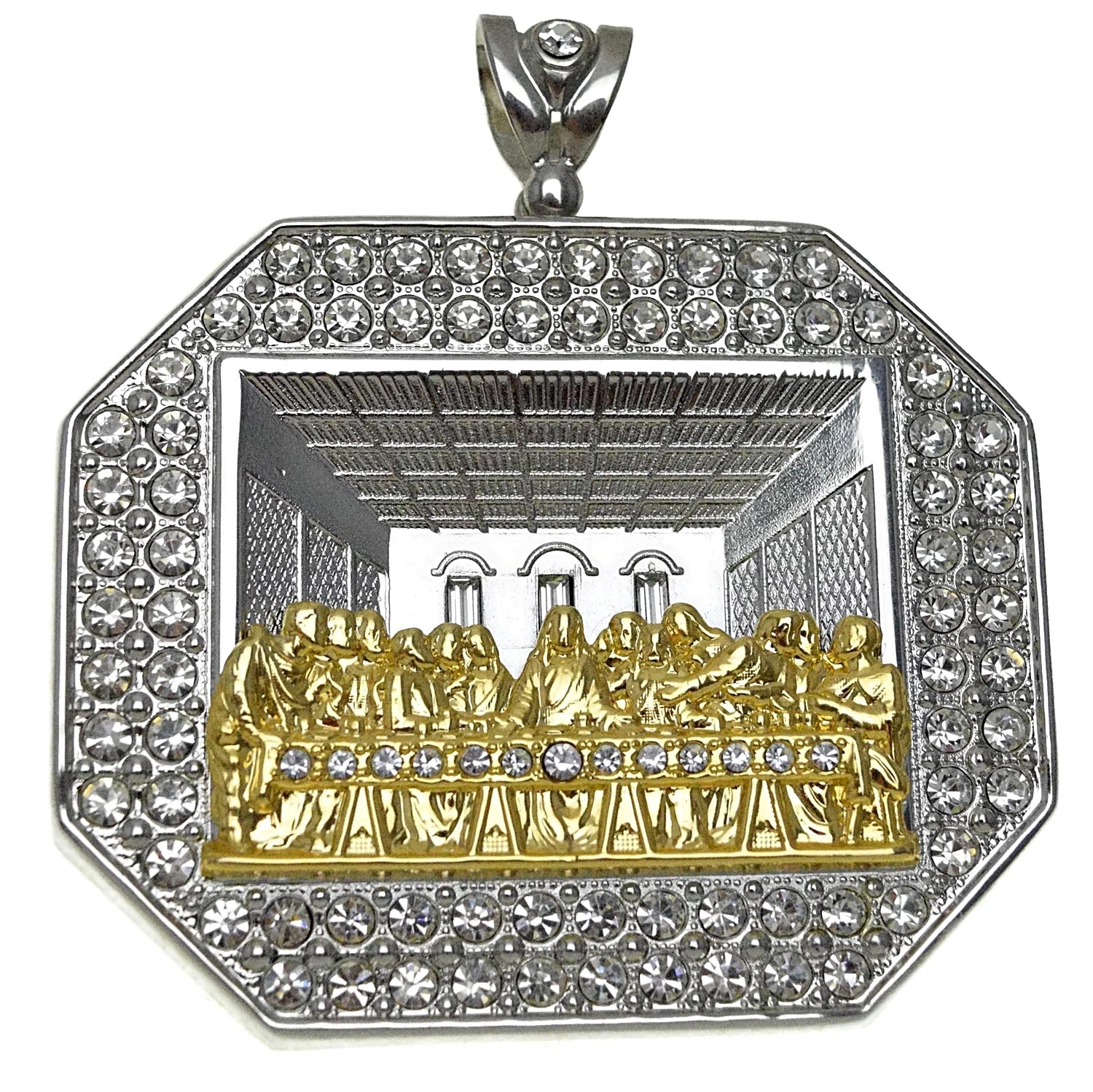 Last Supper 3D Jesus Iced Piece Silver Two Tone & Gold Finish Charm Bling Hip Hop Pendant