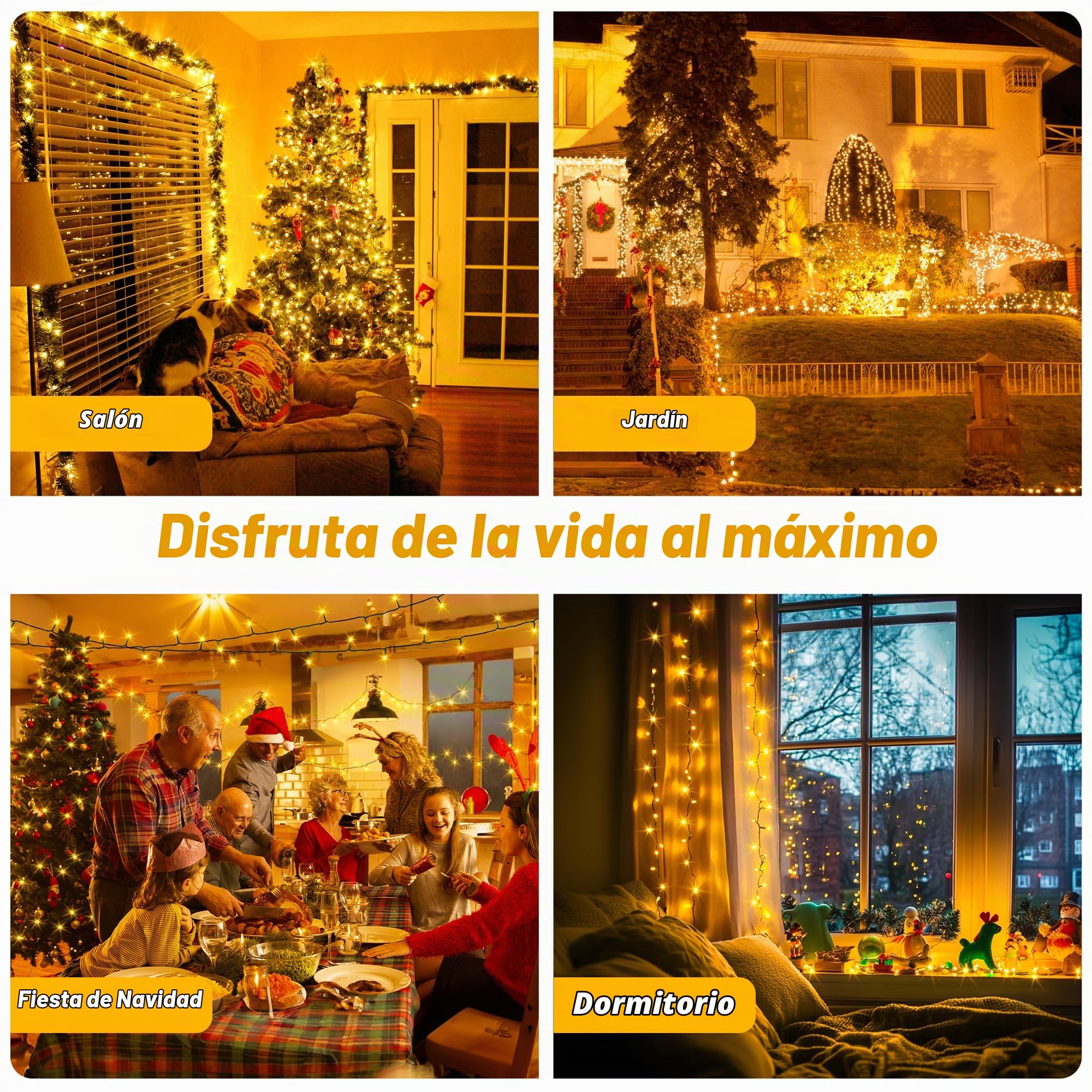 Auriostar Luces Navidad Exterior 60m, 600LEDs Luces Arbol Navidad Interior 8 Modos, IP44 Impermeable Exterior con Control Remoto, LED para Habitacion, Fiestas, Boda, Balcon