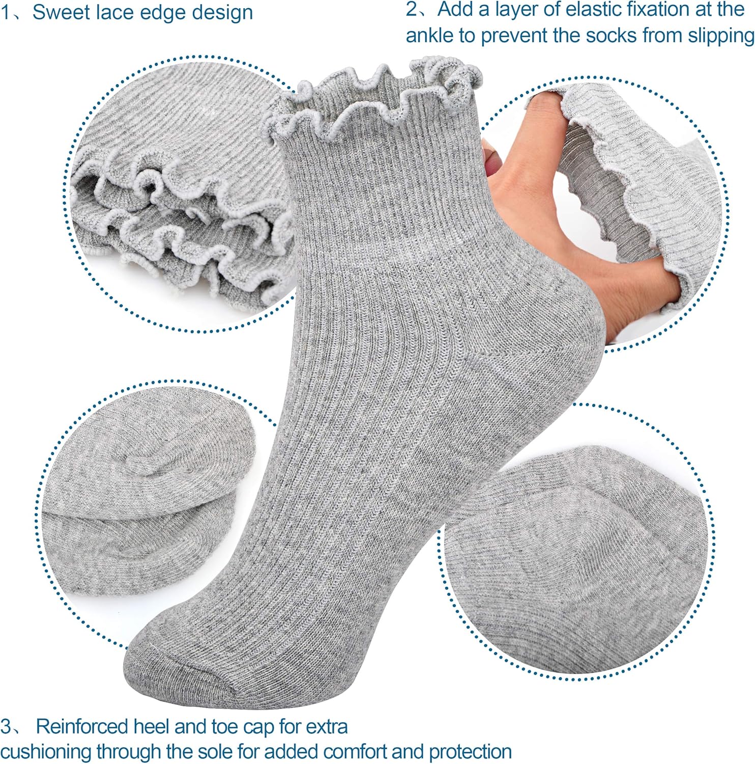 Womens Ankle Casual Socks Lace Ruffle Low Cut Knit Cotton Lettuce Socks for Women Girls - Image 5