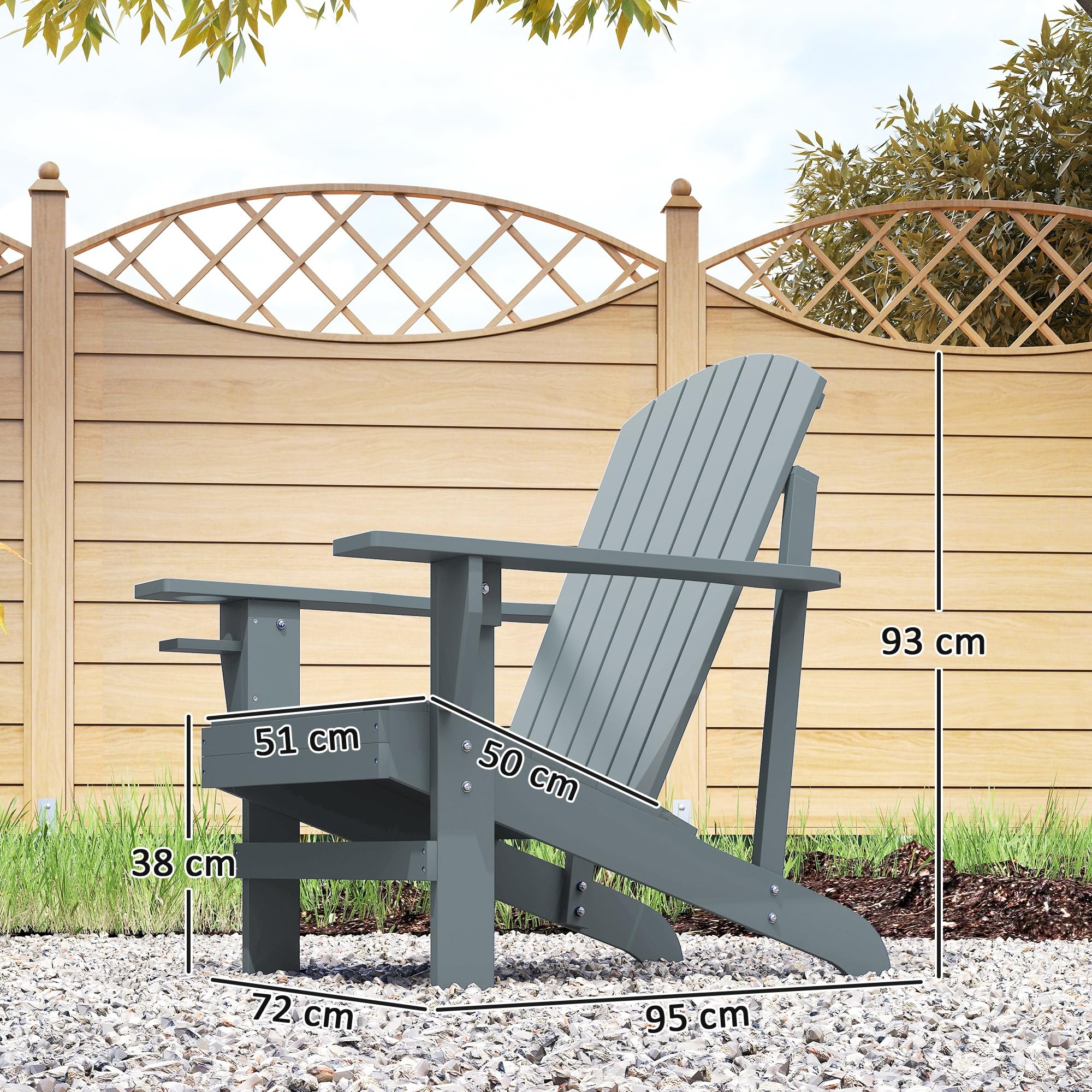 Outsunny Fauteuil de Jardin Adirondack Porte-Gobelet Intégré Gris Foncé