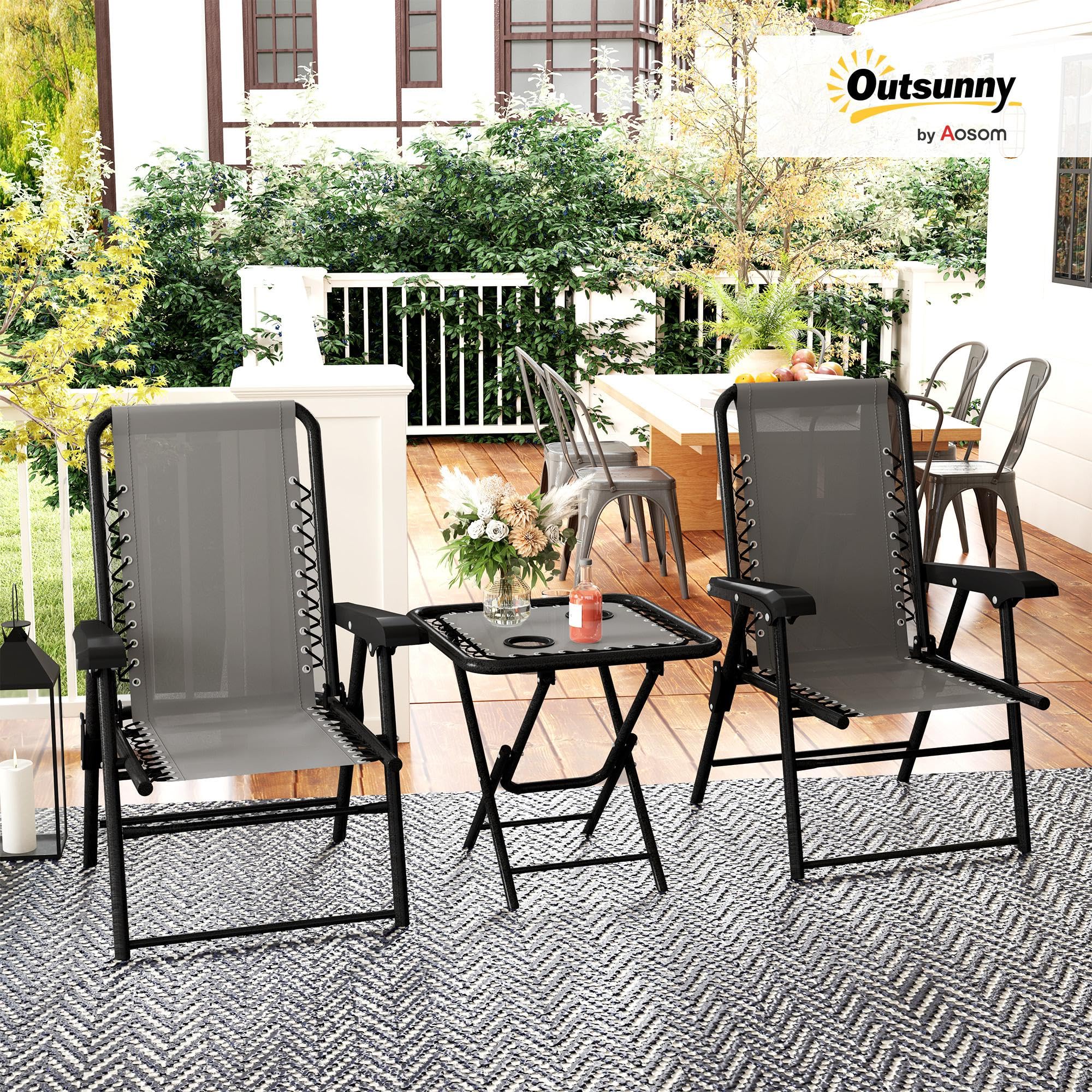 Outsunny Bistro Set 3-teilig Wetterfest Klappbar Balkonmöbel Dunkelgrau