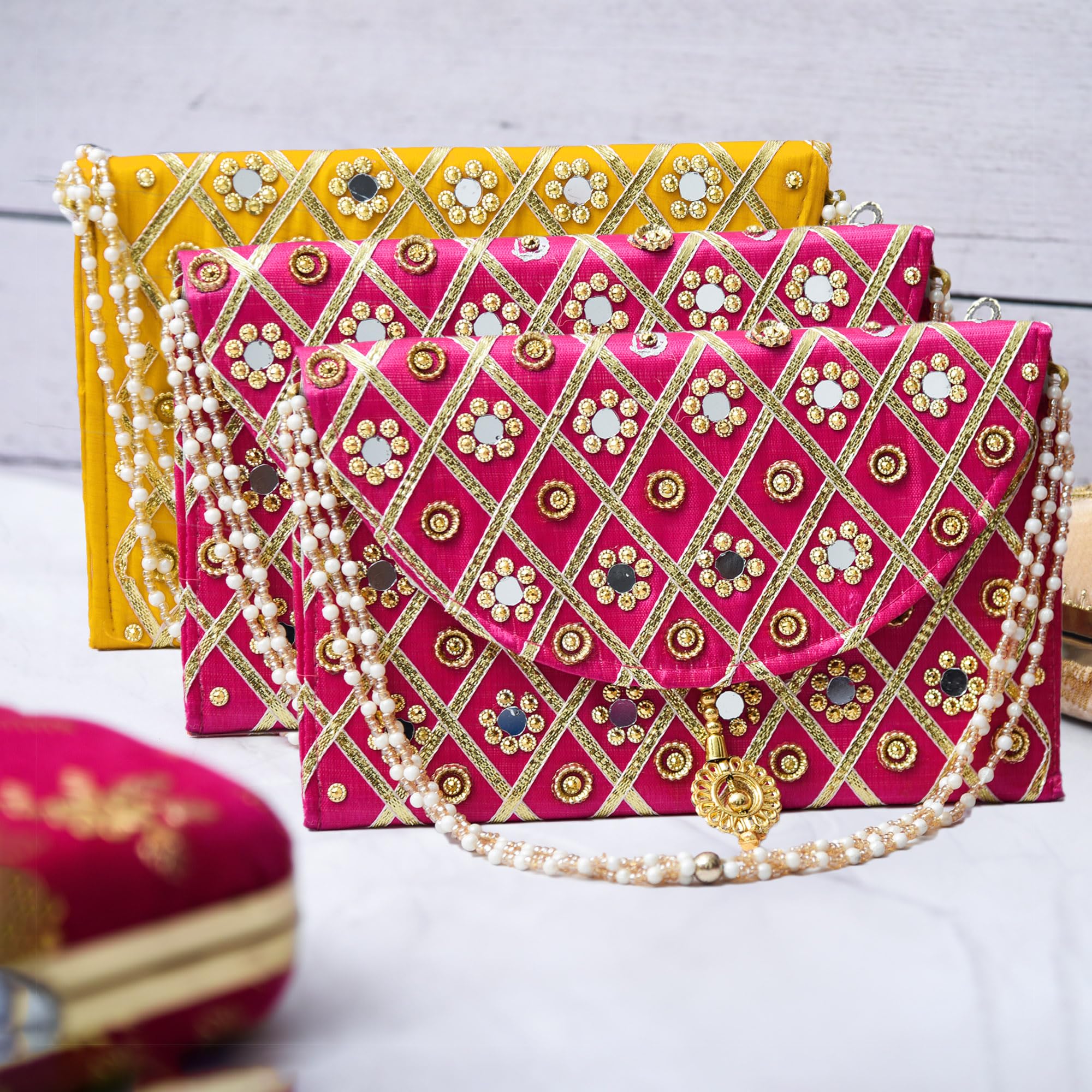 Heart Home Clutch Purse | Hand Purse | Ladies Hand Purse with Handle | Traditional Shagun Purse | Baby Shower Purse | Gifting Clutch Purse | Mirror Check Purse | Pack of 3 | Multicolor (B0CSD39PS9) Amazon Price History, Amazon Price Tracker