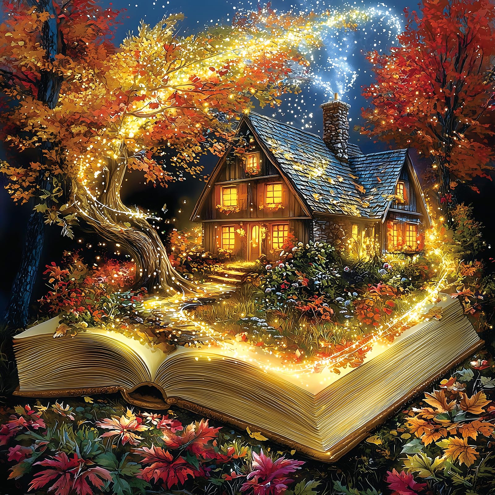 500 Piece Jigsaw Puzzle for Adults - Enchanted Autumn Cottage Fantasy Art Puzzle, Challenging Hard