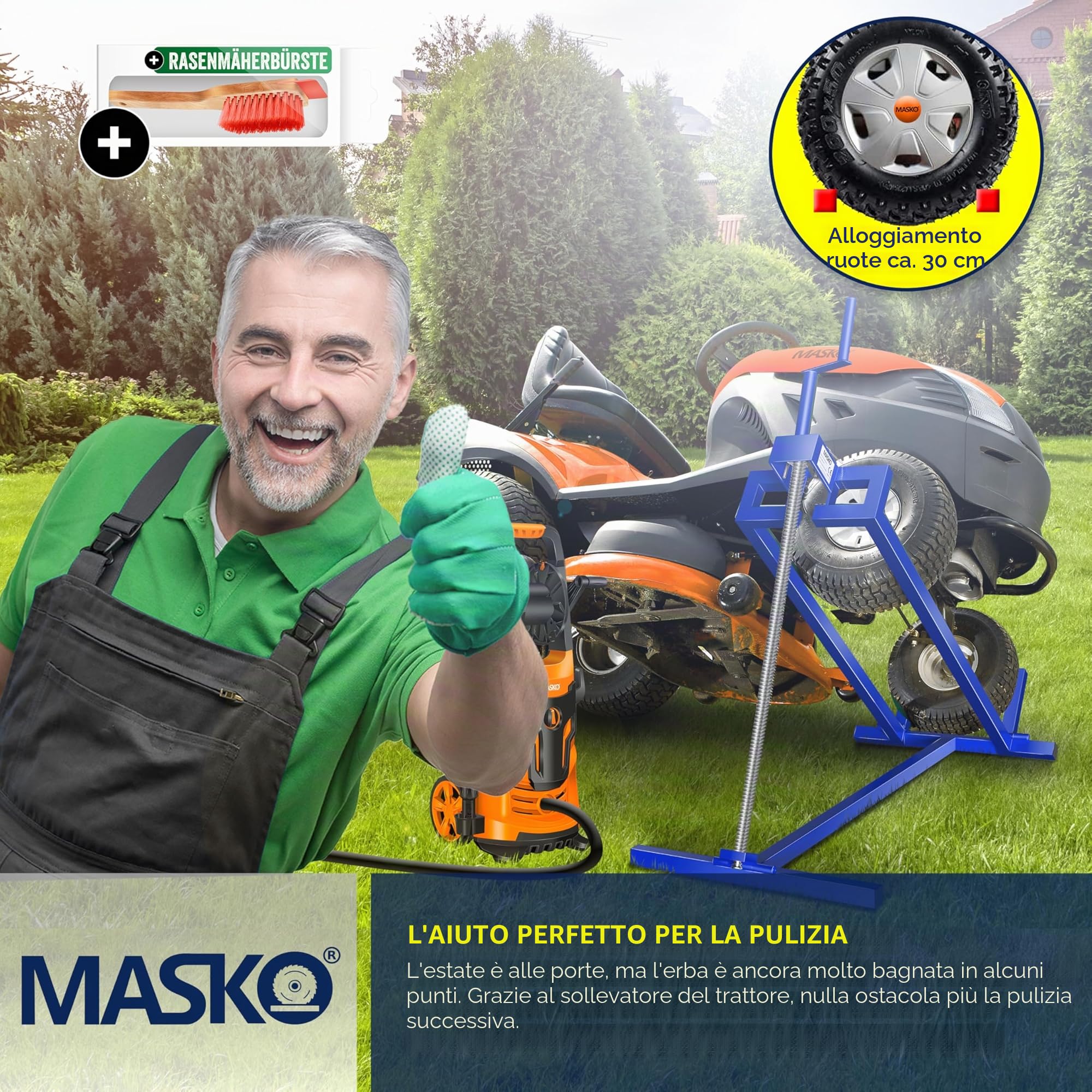 MASKO® Sollevatore per trattorino rasaerba 400kg Dispositivo di sollevamento per tosaerba con guida Sollevatore per trattorino rasaerba Ausilio per la pulizia Piattaforma di sollevamento
