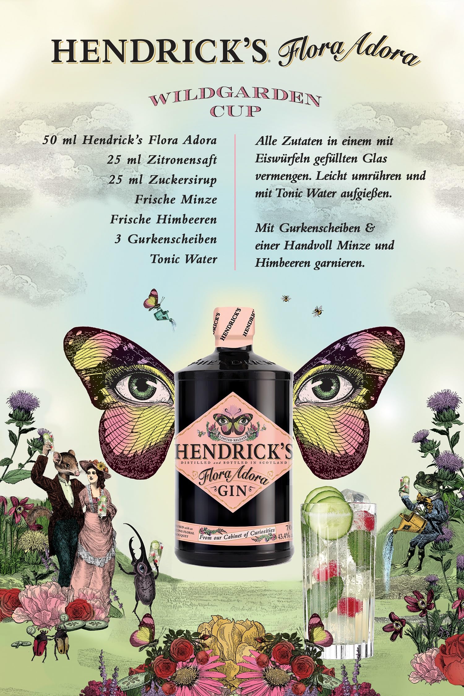 HENDRICK’S Flora Adora Gin – Blumig, frisch & aromatisch – Gin mit floralen Noten und frischer Kräuternote - Limitierte Edition – 43,4% vol. - 0,7 l