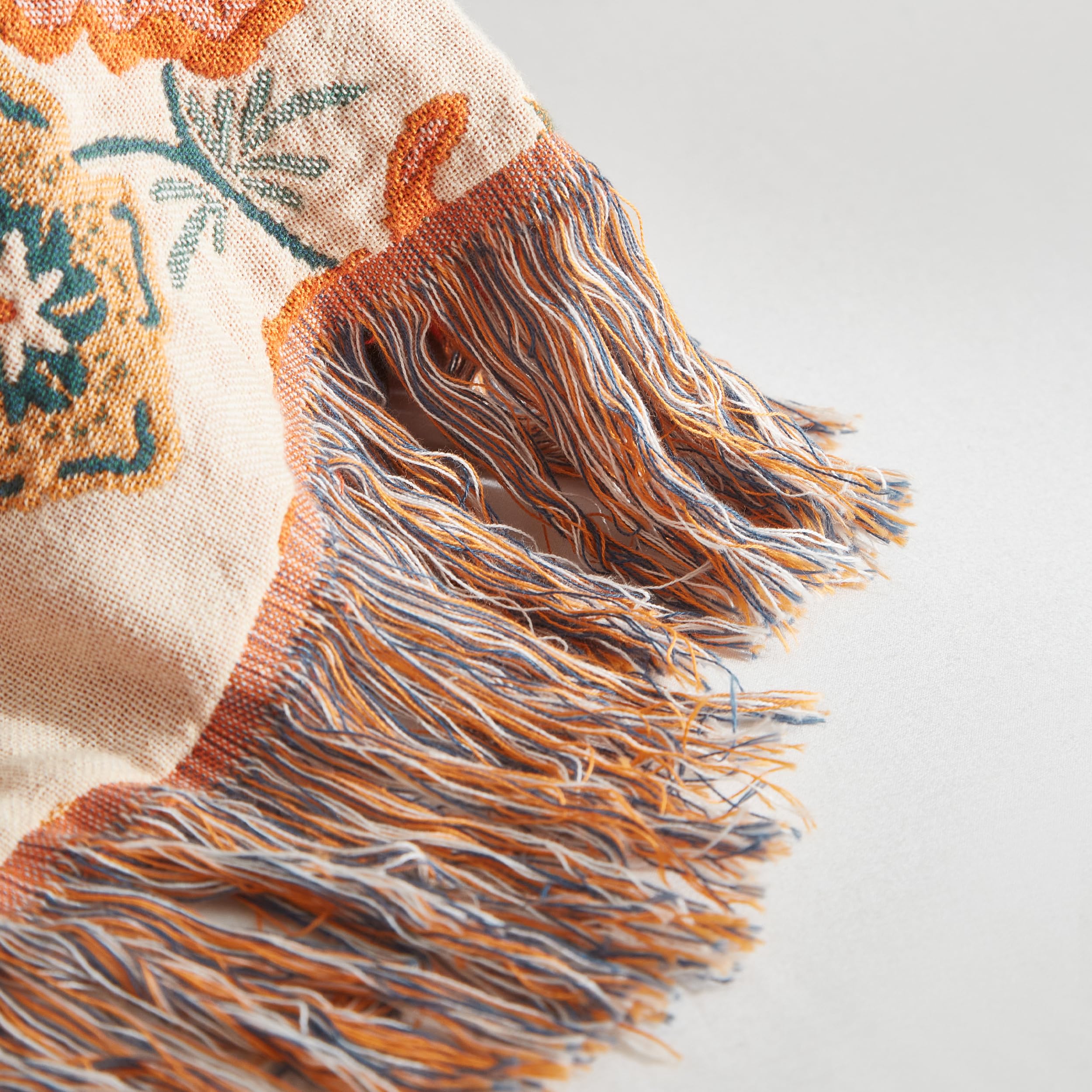 SE SOFTEXLY Boho Decke 100% Baumwolle – Doppelseitige Musselin Tagesdecke 150x200cm, Kuschelige Sofadecke & Bettüberwurf, Aesthetic Design, Ideal für Wohnzimmer & Schlafzimmer, Orange/Grün