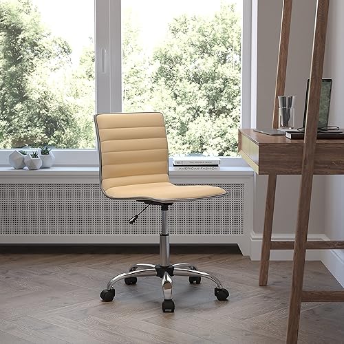 Miniatura 39 de Flash Furniture - Silla de oficina giratoria sin reposabrazos, de color blanco, acanalada, de diseño, respaldo bajo Negro