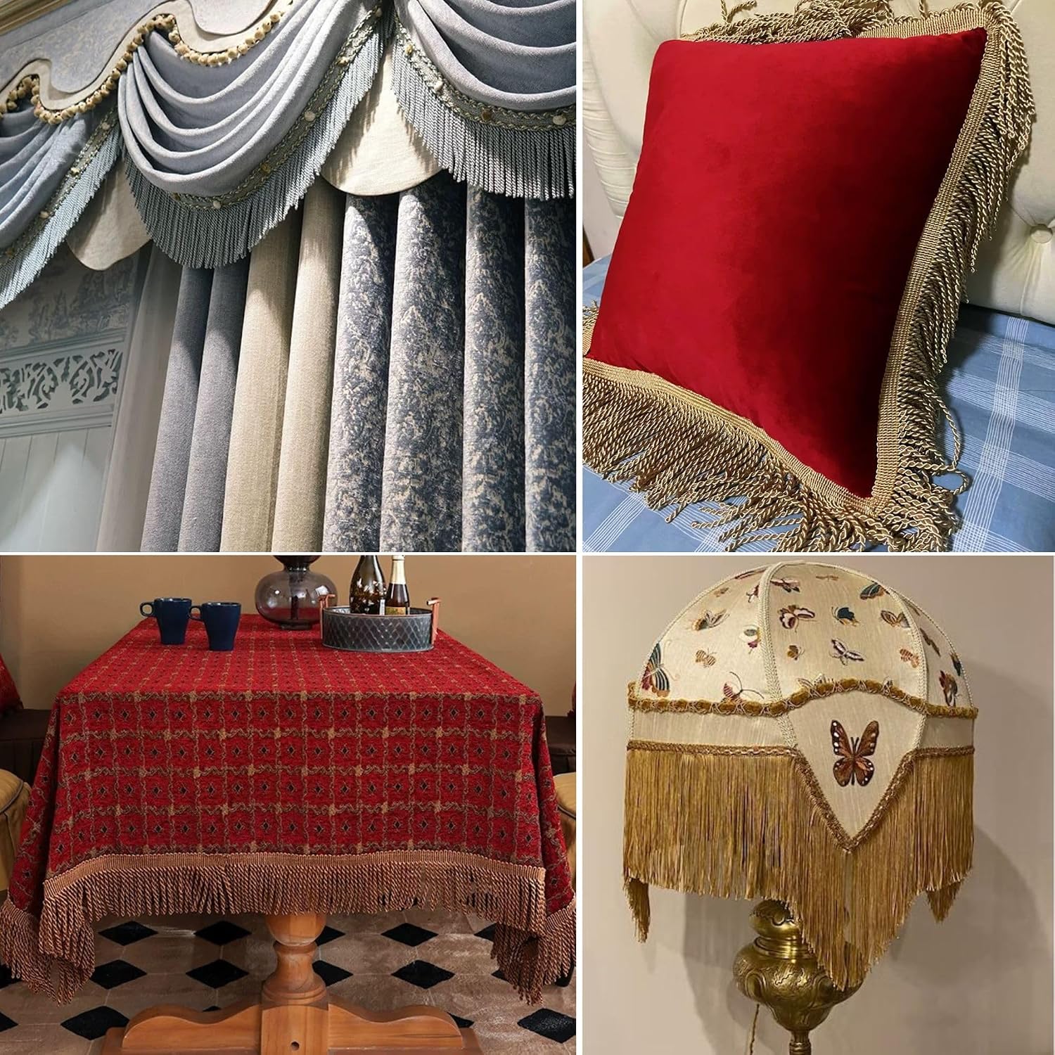 Red Fringe Trim 3 Inches Curtain Bullion Fringe Trim for Drapes, Lamp Shades, Pillows, Home Decor