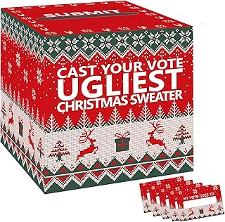 Laroder 1 Pack Ugly Sweaters Party Game Box Ballot Box with Slot Ugly Sweater Contest Raffle Boxes with 50 Pcs Voting Cards Christmas Ugly Sweater Party Games Decorations