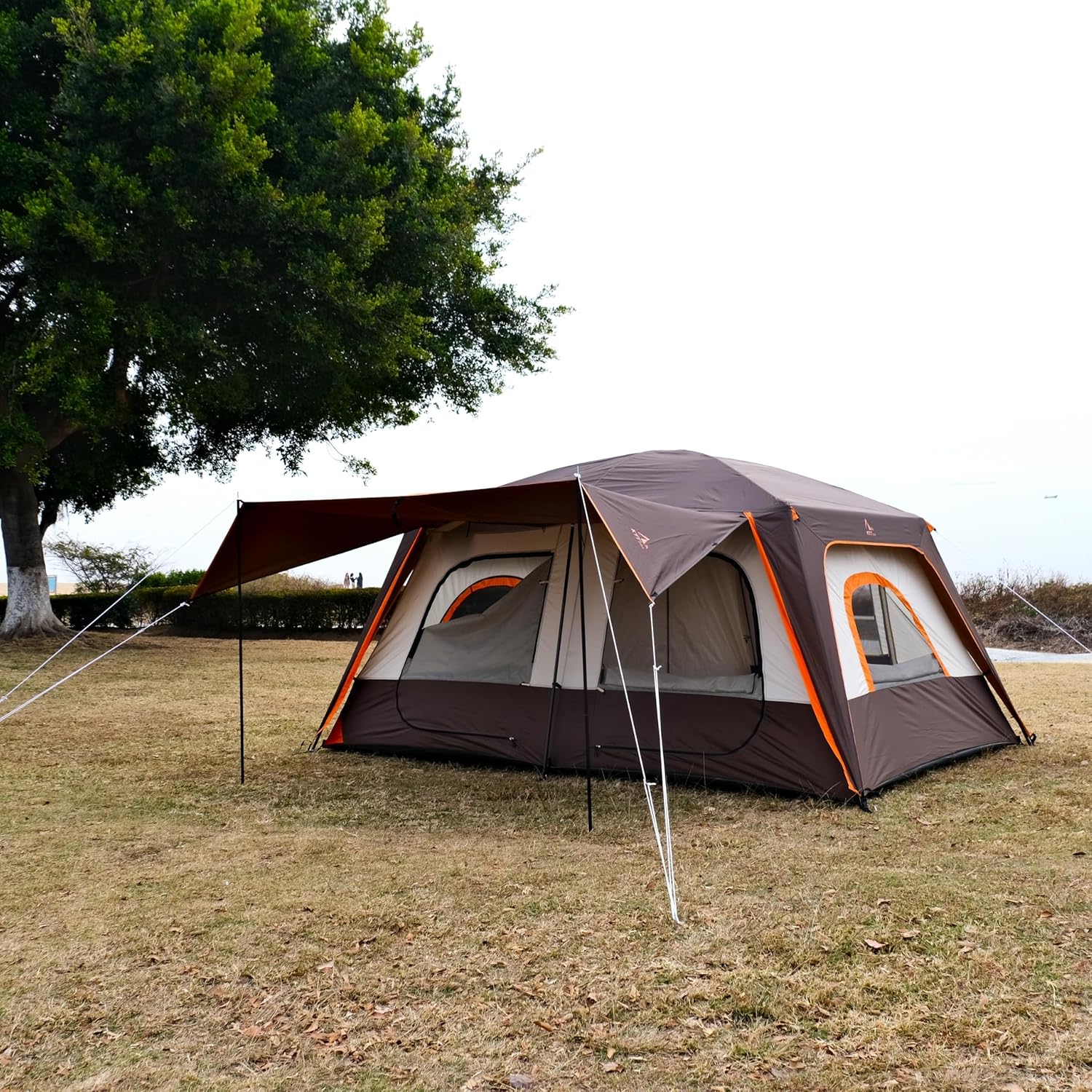 KTT Large Tent 6-8-10-12 Person,Family Cabin Tents,2 Rooms,2 Doors and 4 Windows with Mesh,Straight Wall,Waterproof,Double Layer,Big Tents for Outdoor,Picnic,Camping,Family Gathering