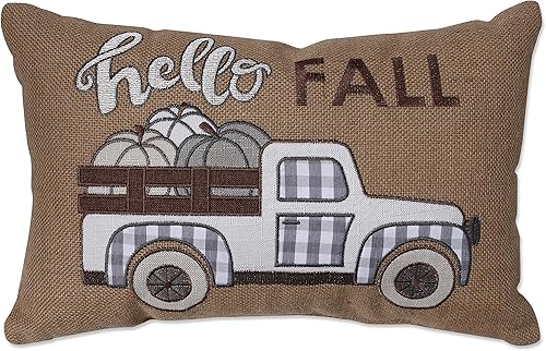 Pillow Perfect Almohada lumbar de arpillera para interiores, diseño de Hello Fall, 11.5 x 18.5 pulgadas, natural