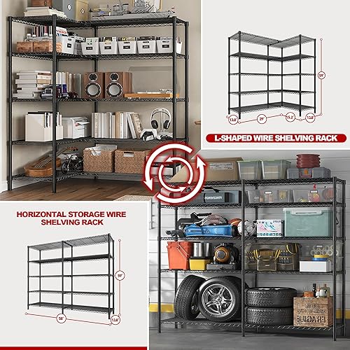 Miniatura 5 de REIBII Estantes de almacenamiento de 58 pulgadas de ancho con carga de 1400 libras, estantería de metal de 5 niveles para estantes de