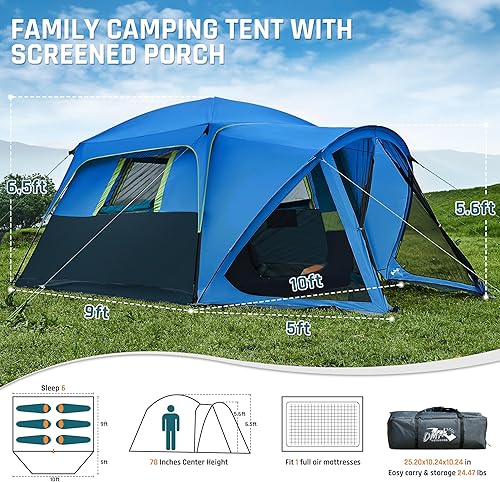 Miniatura 6 de Tents for Camping 610 Person Camping Tent with Screen Porch, Weatherproof Large Cabin Tent with Rainfly and Carry Bag, Family Tent for Outdoor