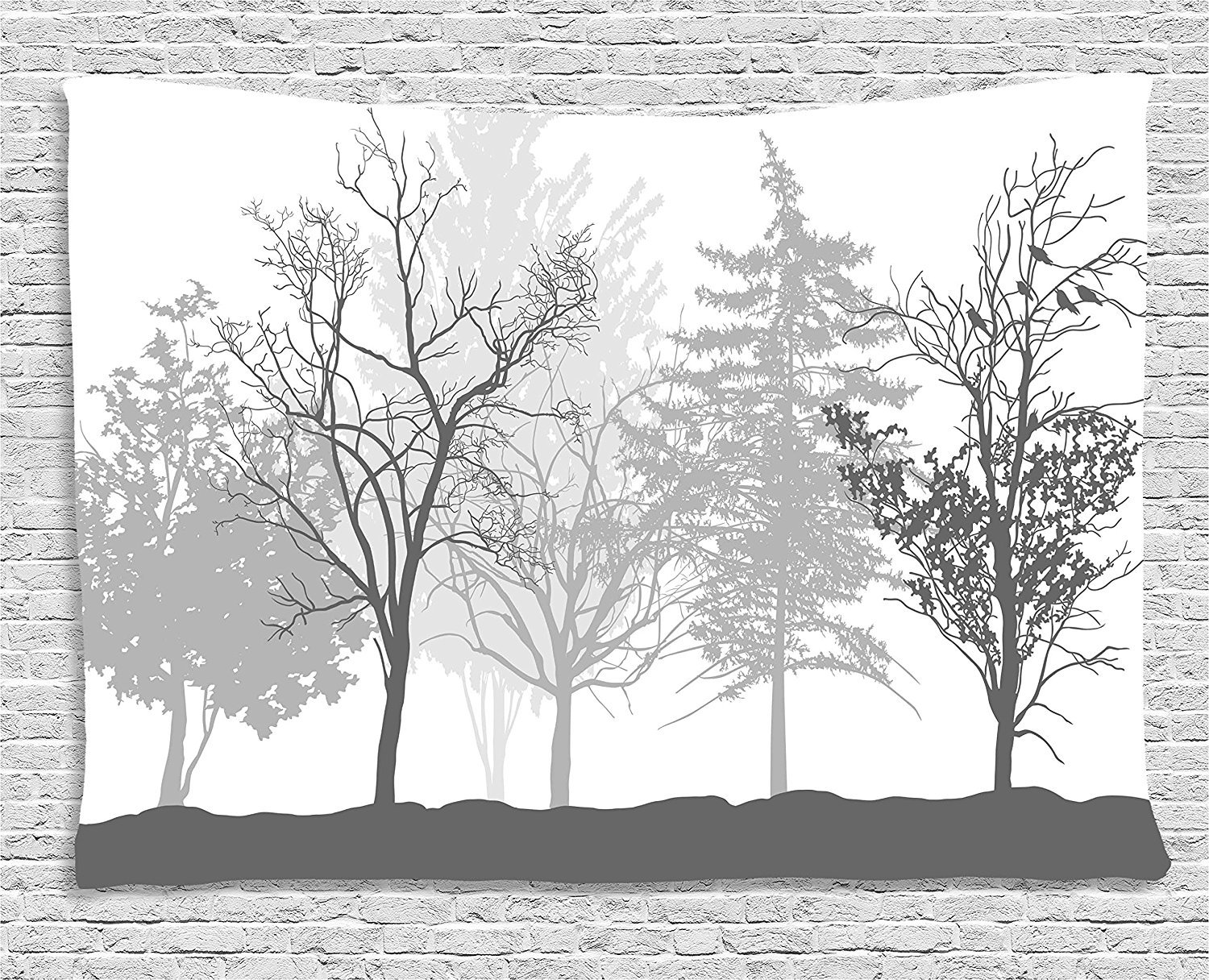 Ambesonne Nature Tapestry, Silhouette of Trees Forest Freshness Themed Woodland Branches Image, Wide Wall Hanging for Bedroom Living Room Dorm, 80