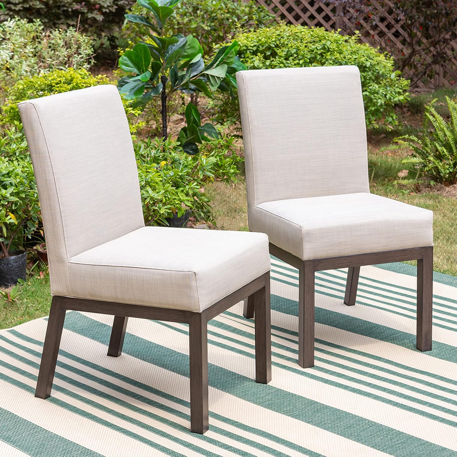 Sophia & William Upholstered Padded Patio Dining Chairs Set of 2, Outdoor Armless Conversation Chairs, 4.7" Thick Seat, Good Elasticity and Supporting Up to 300 lbs