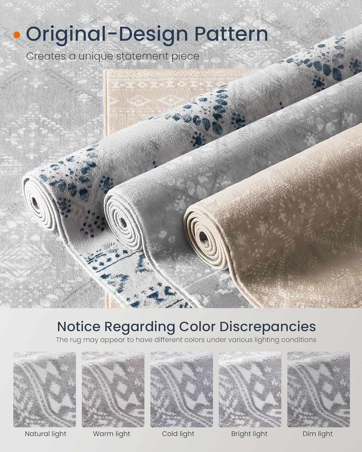 SONGMICS HOME Area Rug, 5x7 ft Rug for Bedroom, Non-Slip Carpet, Home Decor, for Living Room, Machine Washable, Boho Style, Light Gray UTAR023G01V1