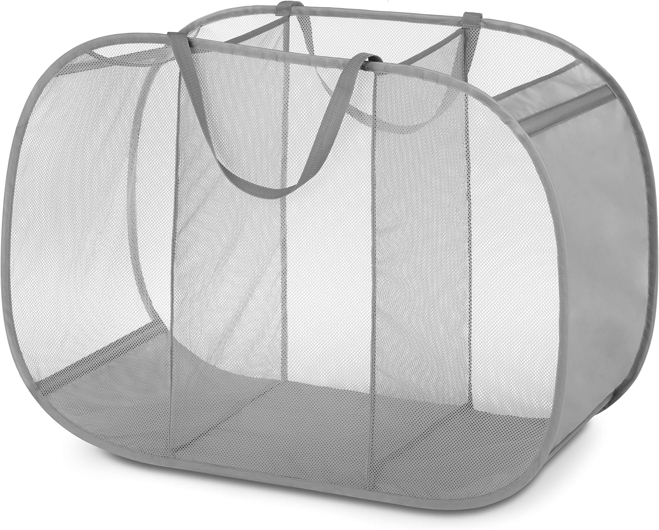 Whitmor Mesh Popup Laundry Hamper 3 Compartment Sortable Horizontal Collapsible Laundry Basket for Clothes Laundry Room Bedroom