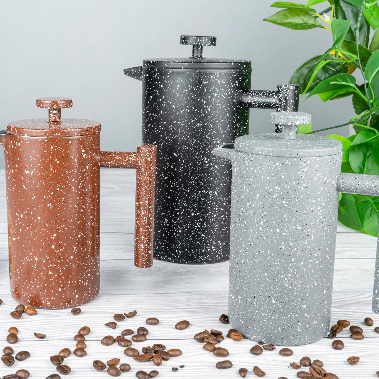 Café Olé CFD Granite Cafetière, 18/10 stainless steel double wall body and mesh filter, Grey Granite effect finish, 1000ml (8 espresso cups or 4 mugs) image 5