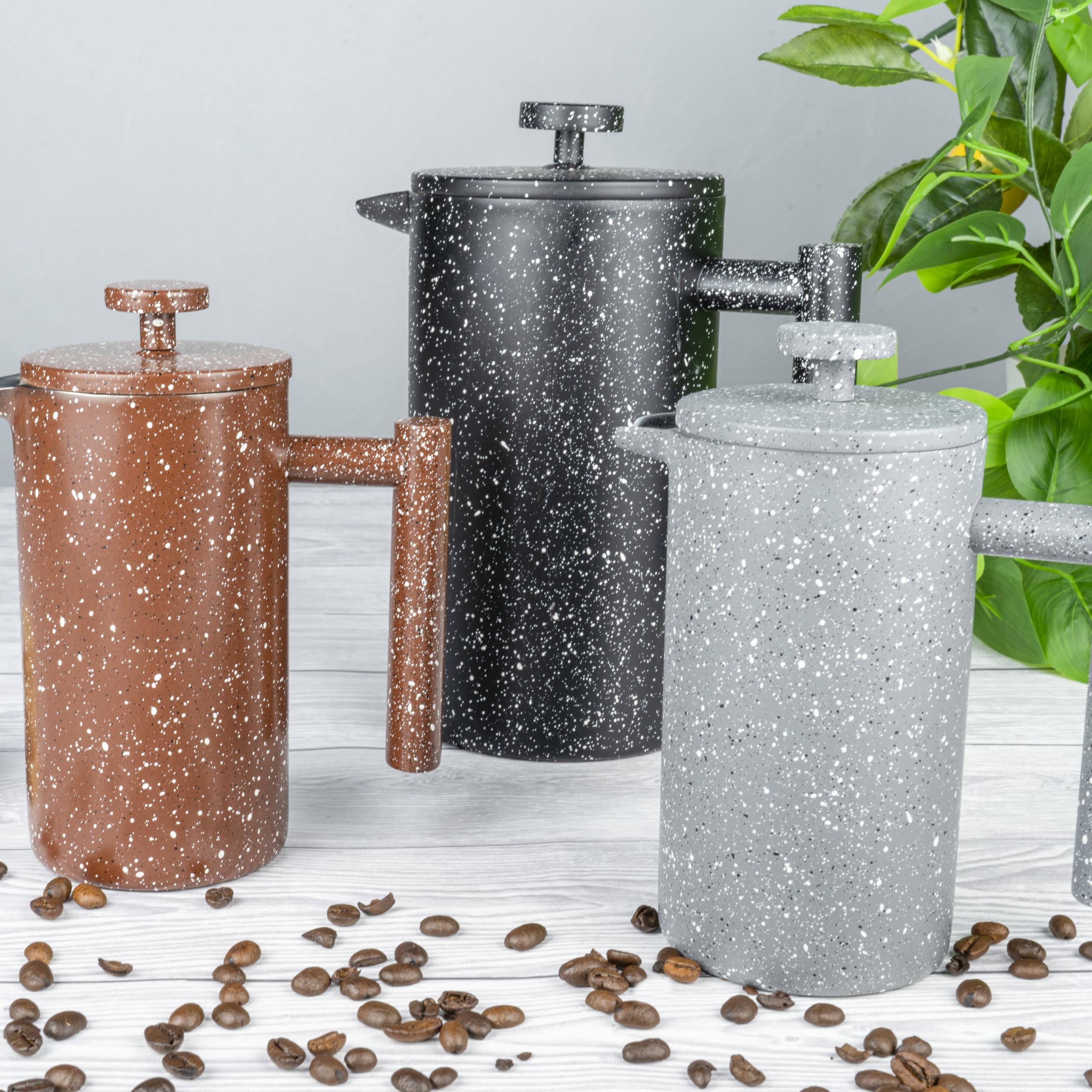 Café Olé CFD Kawiarka, korpus z podwójnymi ściankami ze stali nierdzewnej 18/10 i filtr siatkowy, wykończenie imitujące czerwony granit, 1000 ml (8 filiżanek espresso lub 4 kubki)