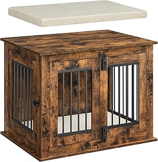 FEANDREA Dog Crate Furniture with 2-Inch Thick Cushion, Modern Dog Kennel for Small and Medium Dogs Indoor up to 45 lb, Double Entries, Heavy-Duty Dog Cage, Side End Table, Rustic Brown UPFC006X01