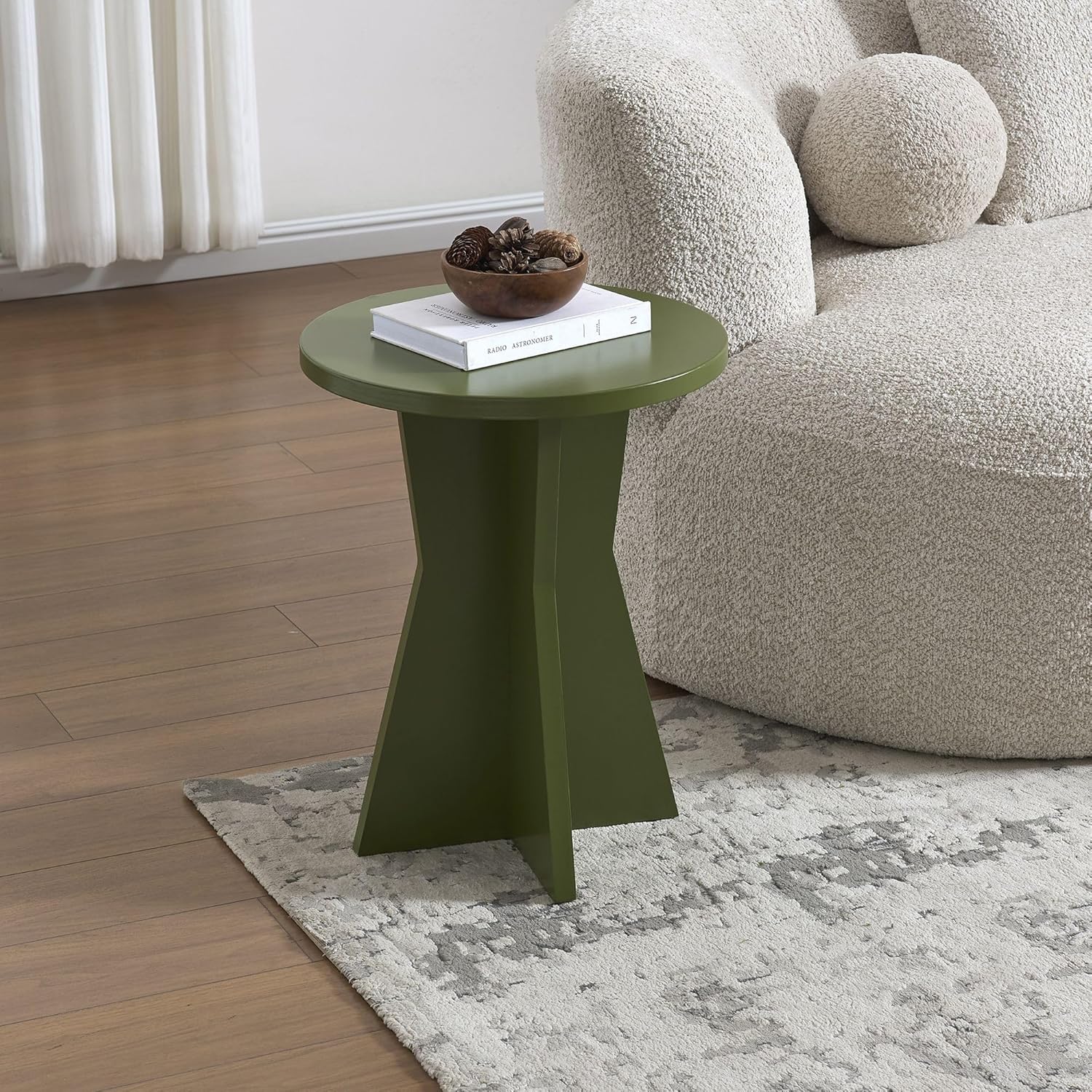 Kings Brand Furniture Round Side Table, Modern Pedestal Base Accent Table for Living Room, Bedroom, Bedside, or Office (Avocado)