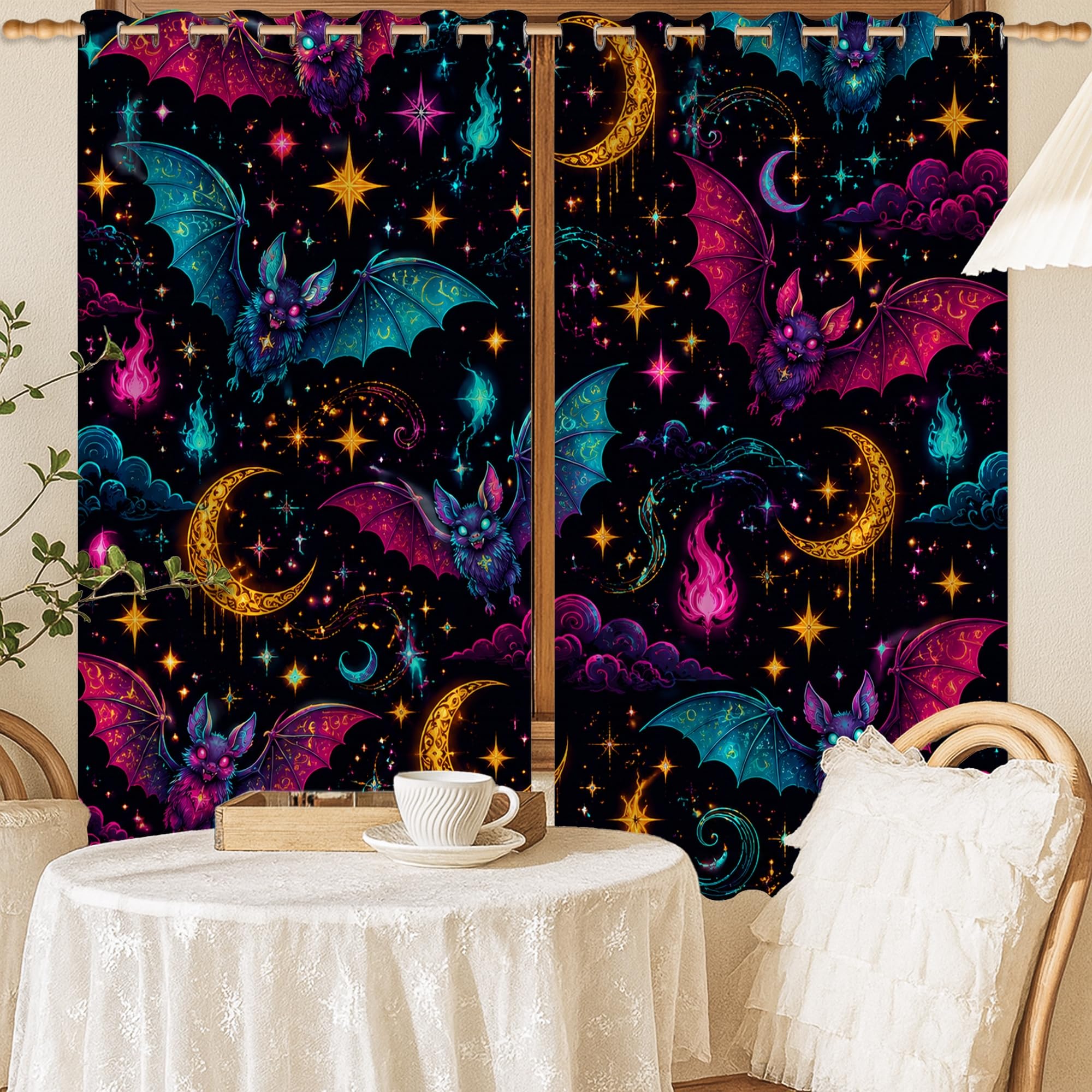 Rideaux occultants 132 x 137 cm motif Halloween noir salon thermique
