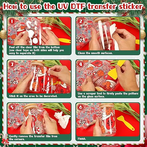 Miniatura 6 de Adhesivos de envoltura de copa UV DTF de Navidad Meneng 8 hojas de calcomanías de transferencia Uvdtf para vasos de vidrio de 16 oz