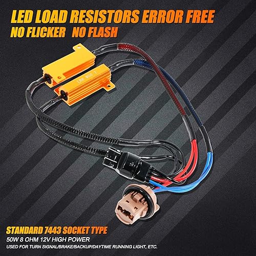 Miniatura 3 de Auxbeam Kit de resistencia antiparpadeo 1157, 1157 2057 2357 7528 BAY15D Resistencia de carga fija luz de señal LED bombo flashcódigo de error 50W