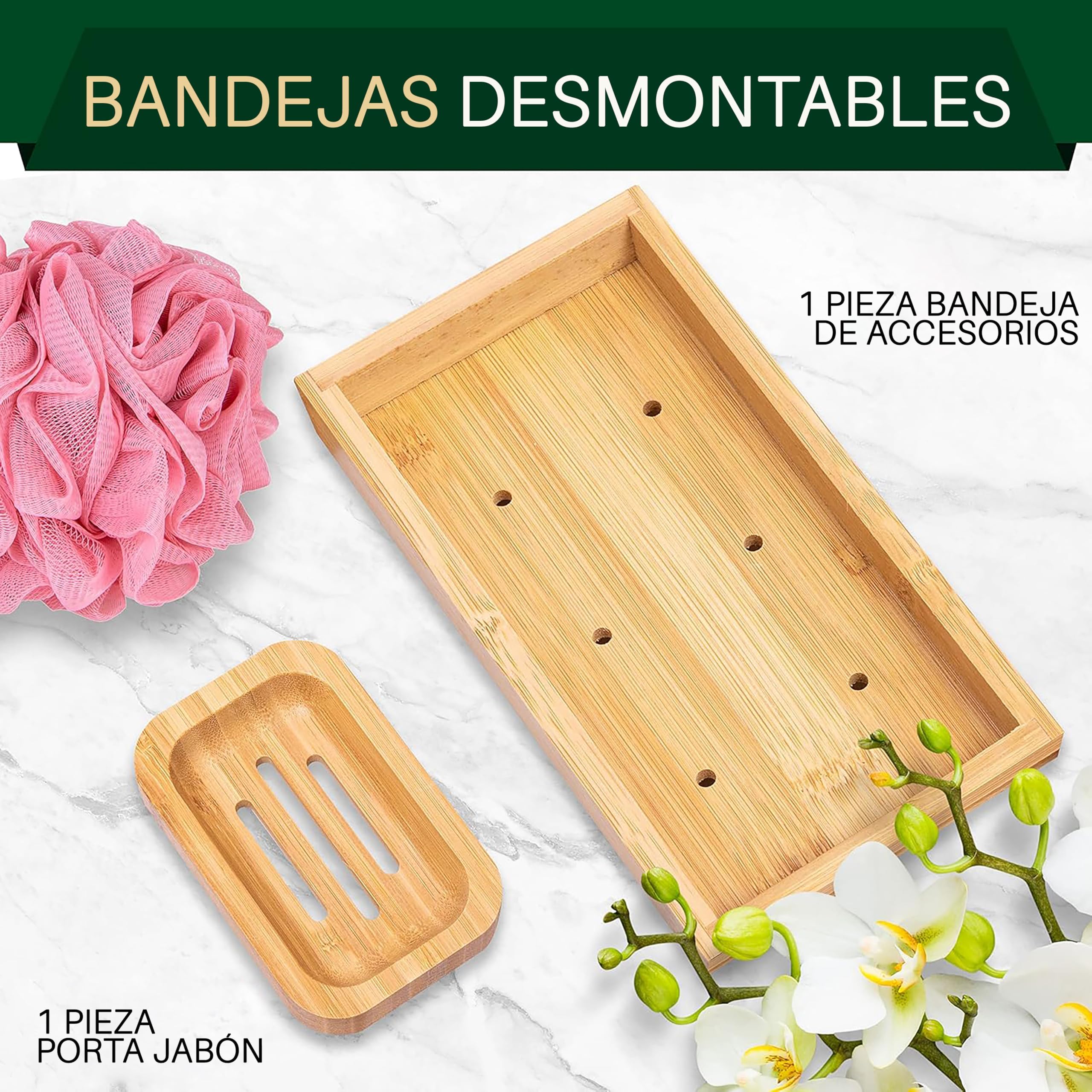 SereneLife Bandeja para bañera, Bambu, Extensible, Ajustable, Baño, Soporte para Copa de Vino, Libro, Movil, Tablet