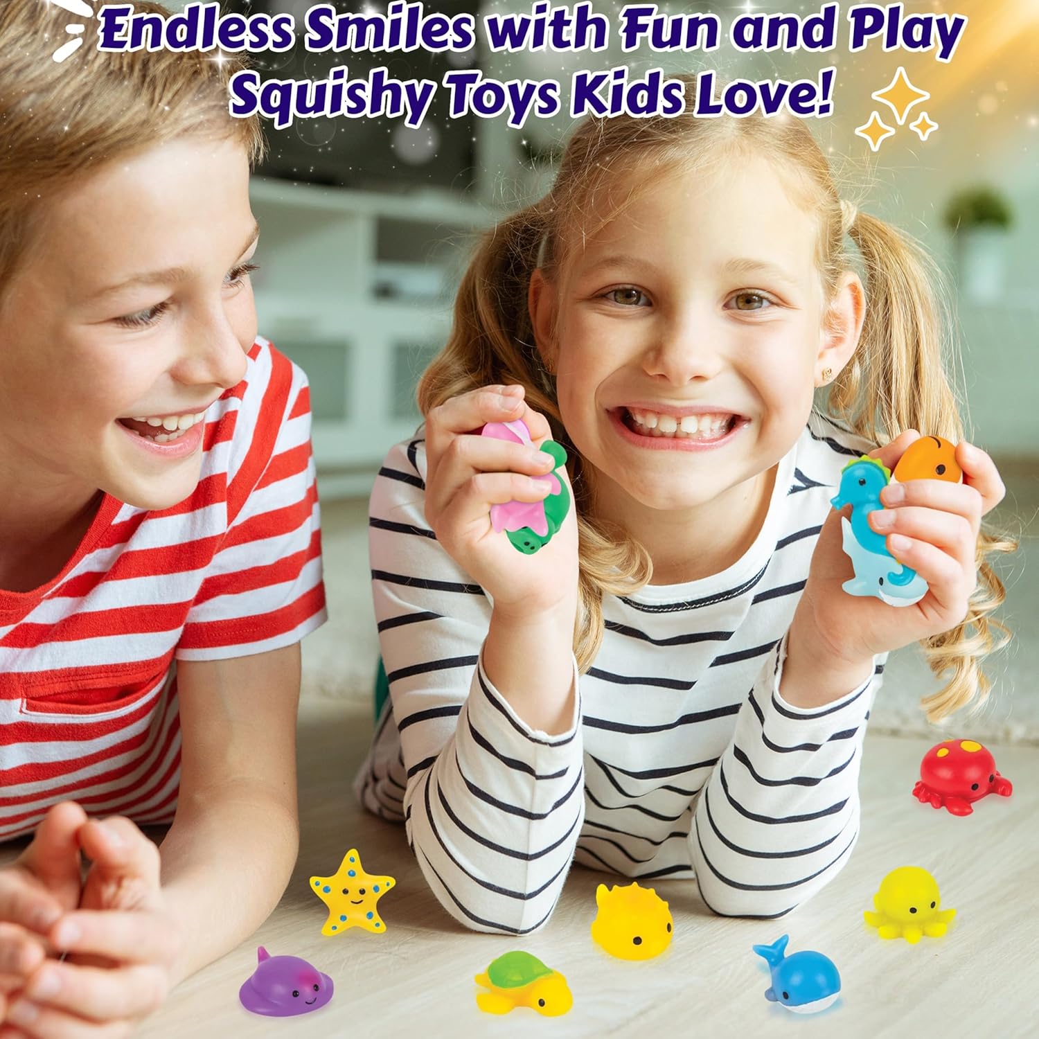 Kids Sea Life Mochi Squishy Animal Toys, Fun Mini Kawaii Squishies for Kids and Adults, Great Party Favors, Stress Relief Toys and Fidget Toy, Super Soft (Sea Animals 24 Pieces)