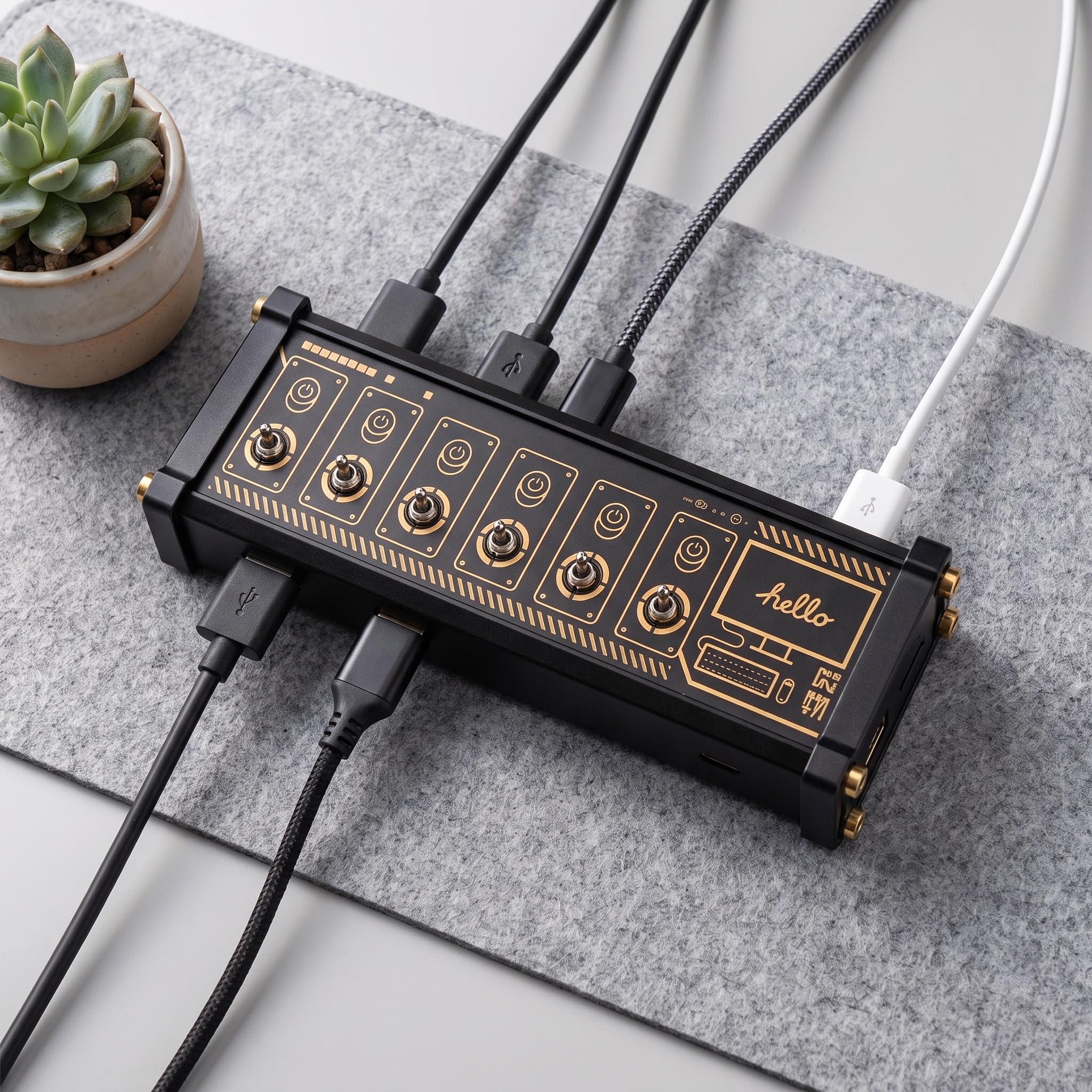 Concentrador USB De 6 Puertos con Interruptores Individuales, Divisor USB De Escritorio Estilo Cyberpunk Industrial, Base De Expansión De Alimentación USB con Diseño De Bloque para Configuración