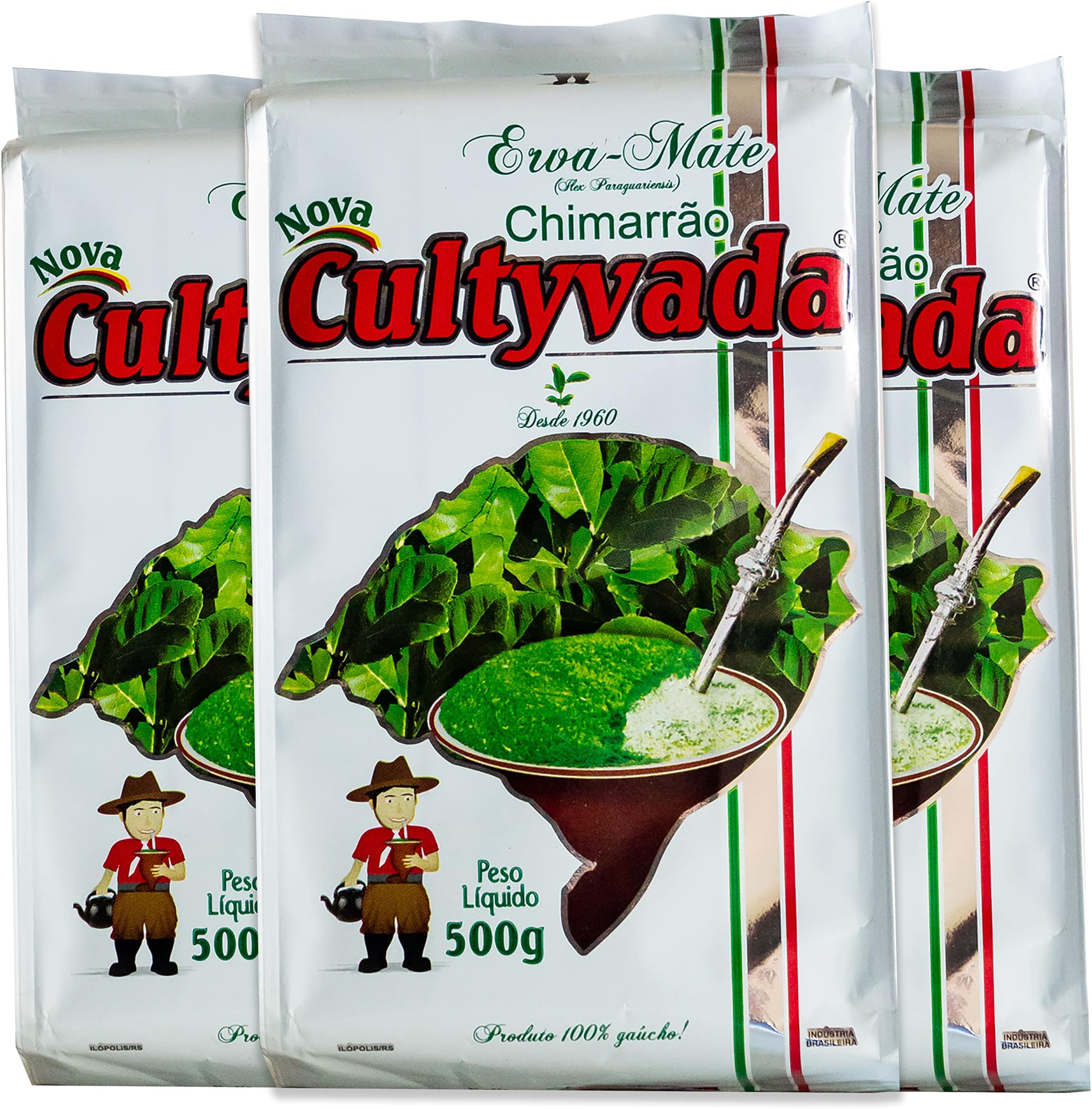Circle of Drink - Cultyvada Nativa Chimarrao Erva Mate - Gourmet - Non-Aged - Super Fresh Green Brazilian Yerba Mate - Vacuum Sealed - 1.1 LB - 500g (3 PACKS)