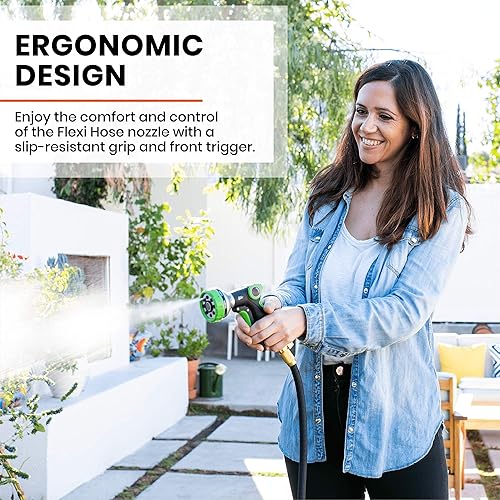 Miniatura 3 de Flexi Hose Boquilla de gatillo frontal multipatrón, una boquilla de manguera de jardín con agarre de pistola resistente con 8 patrones de