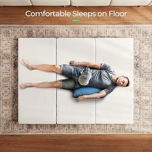 Miniatura 7 de LINSY LIVING Full Folding Mattress, 4 Inch Trifold Mattress Topper with Washable Tencel Cover, Full Memory Foam Mattess Topper, Foldable, Portable