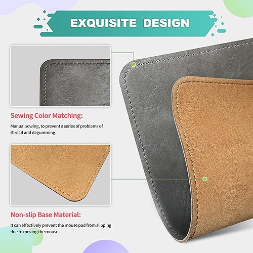 Miniatura 3 de Alfombrilla de mouse de cuero sintético con borde cosido de base de microfibra con antideslizante, impermeable, alfombrilla de mouse para