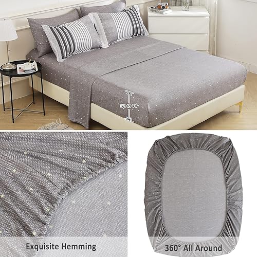 Miniatura 6 de Luxudecor Juego de edredón a rayas tamaño King, cama de 7 piezas en una bolsa, juego de edredón y sábanas a rayas grises y negras, juego completo de