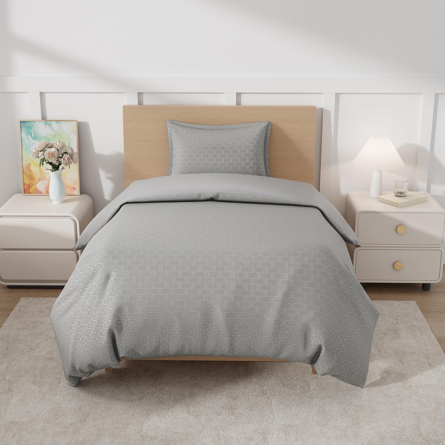 Duvet Cover Twin Size– Soft Brushed 100% Polyester Bedding with Zipper Closure, Wrinkle & Fade Resistant, All-Season Comforter Cover with 1 Pillow Sham, Comforter Not Included,Twin Bedding Sets Light Gray Twin(66"x90")