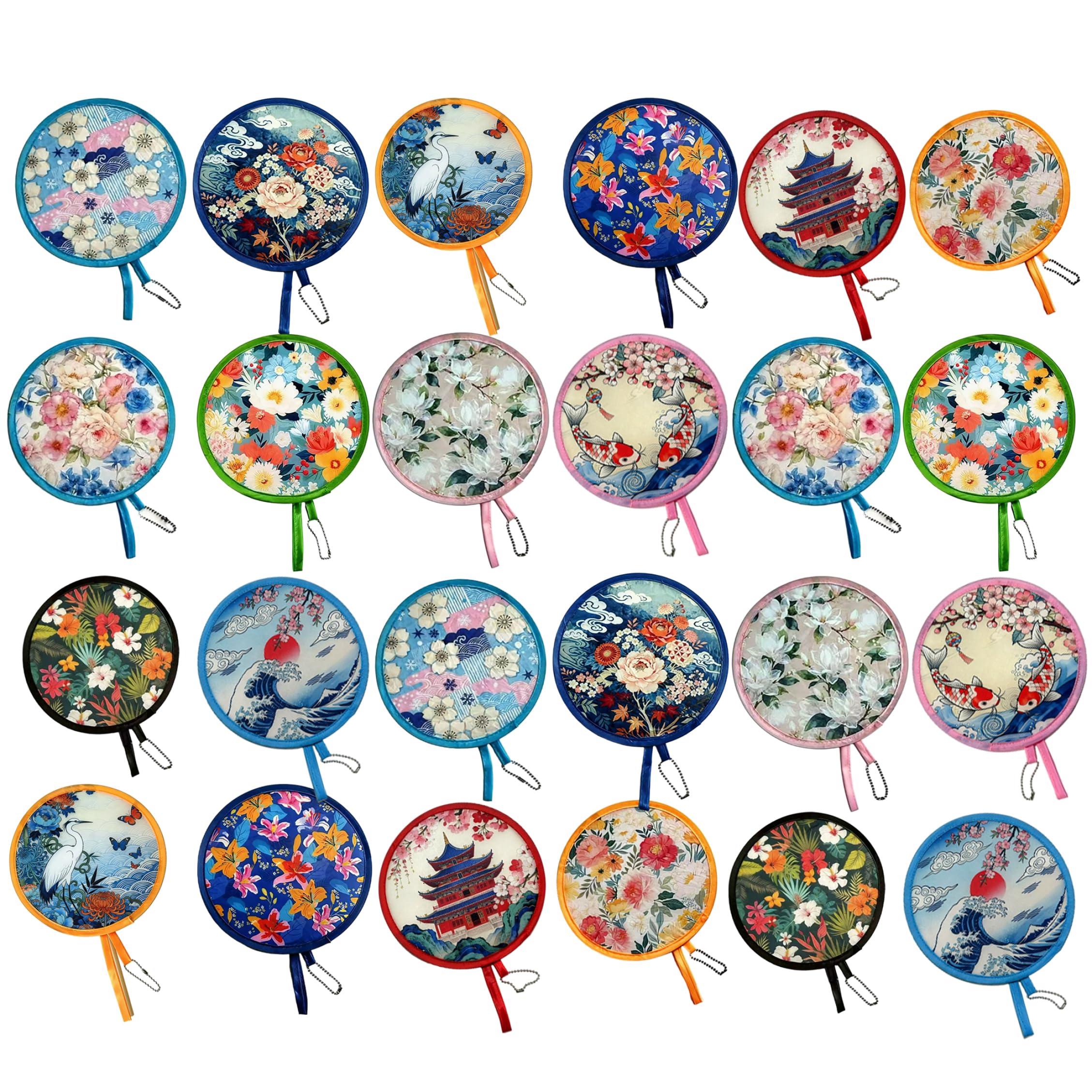 Syglawnd 24 Pcs Foldable Hand Fan, Portable Folding Fan With Polyester Fabric, Multi-style Designs For Daily Use, Parties & Decor, Fans Handheld