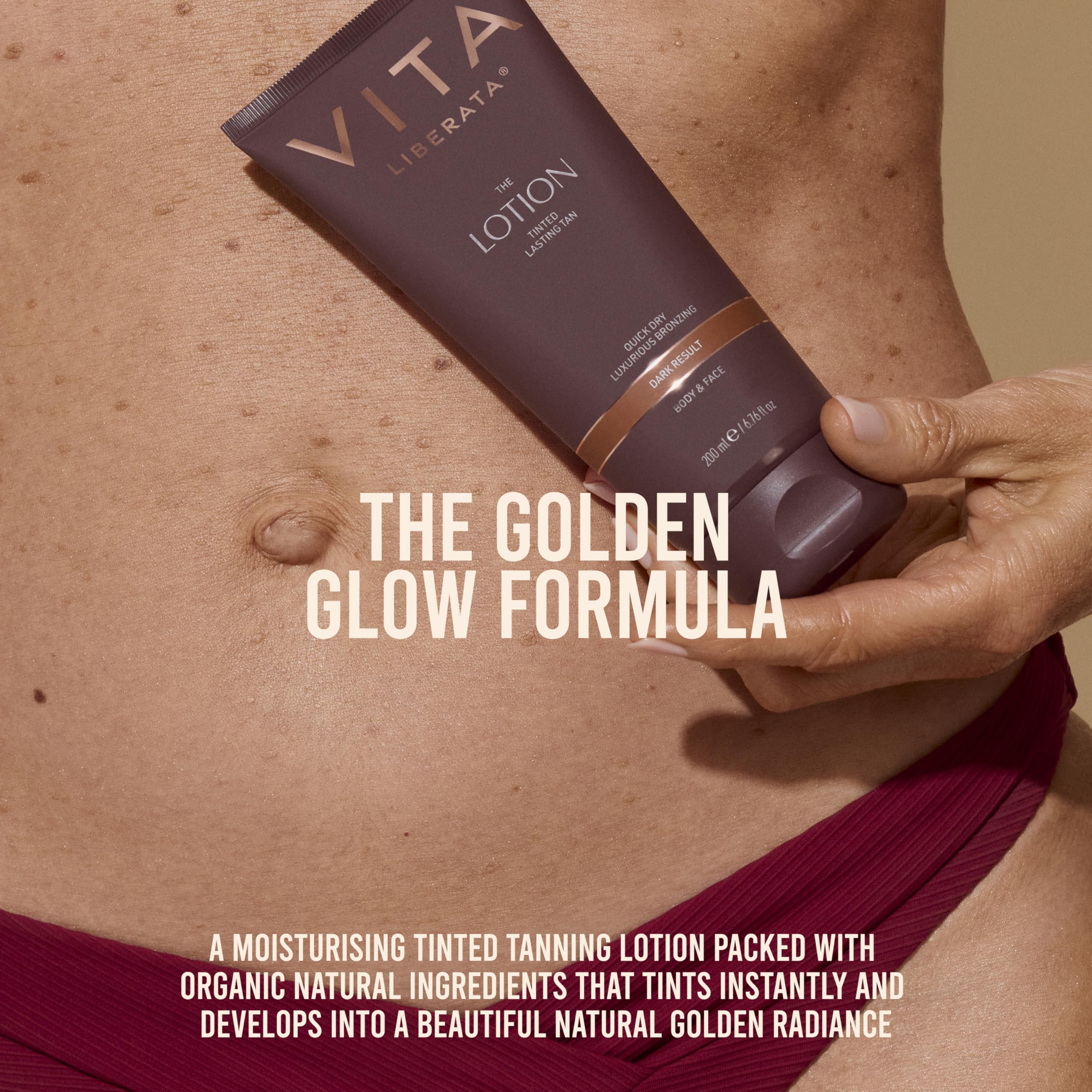 VITA LIBERATA Fabulous Loción bronceadora gradual oscura, teñida, de aspecto natural, diseñada para cara y cuerpo, fórmula de secado rápido, formulada con ácido hialurónico, 6.7 onzas líquidas