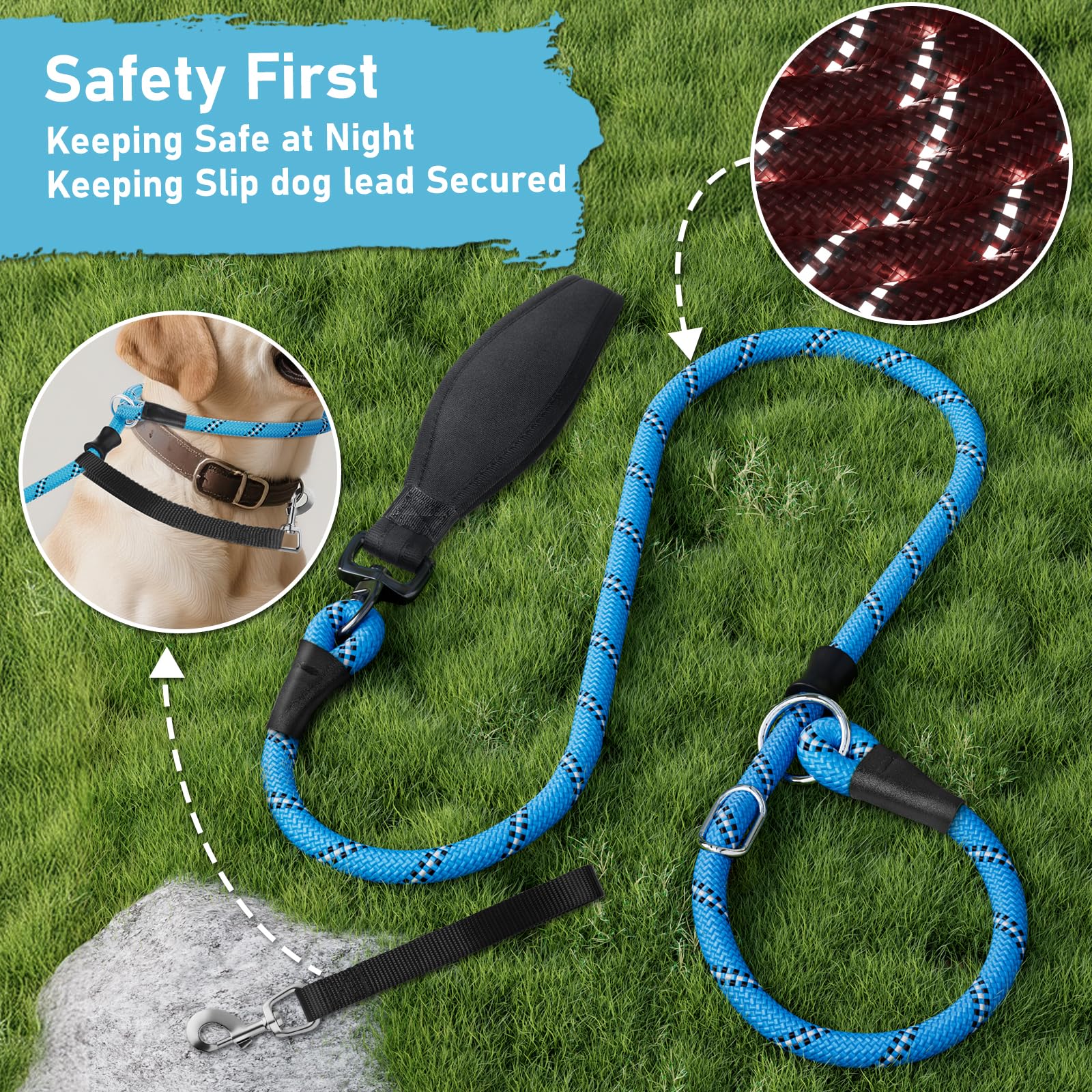 Kdsvakd Slip Lead for Dogs No Pull Training Leash with Comfortable Padded Handle and Collar Attachment - Image 4
