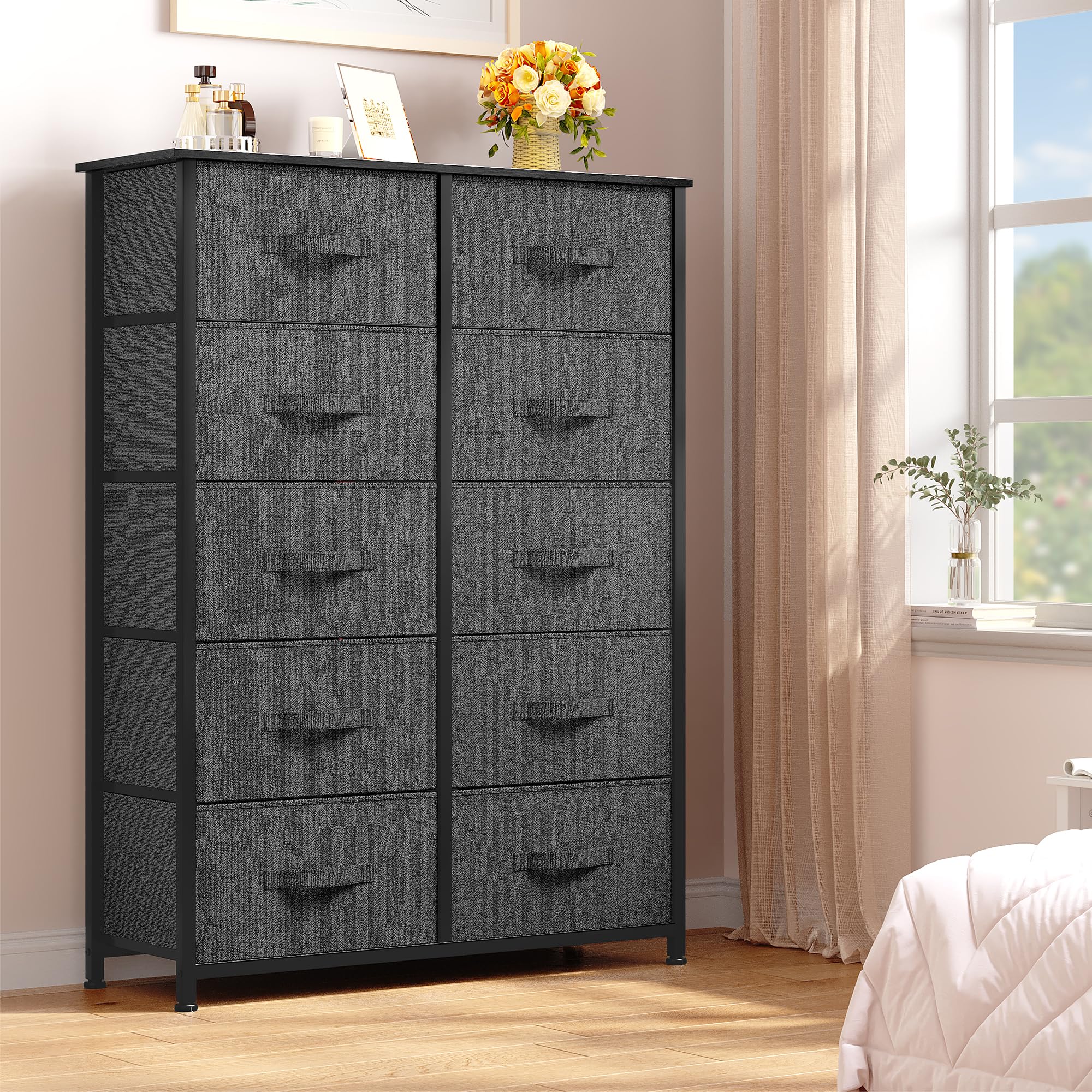 YITAHOME Commode met 10 laden - stoffen opbergtoren voor slaapkamer, woonkamer, hal, kasten en kleuterschool (grafiet